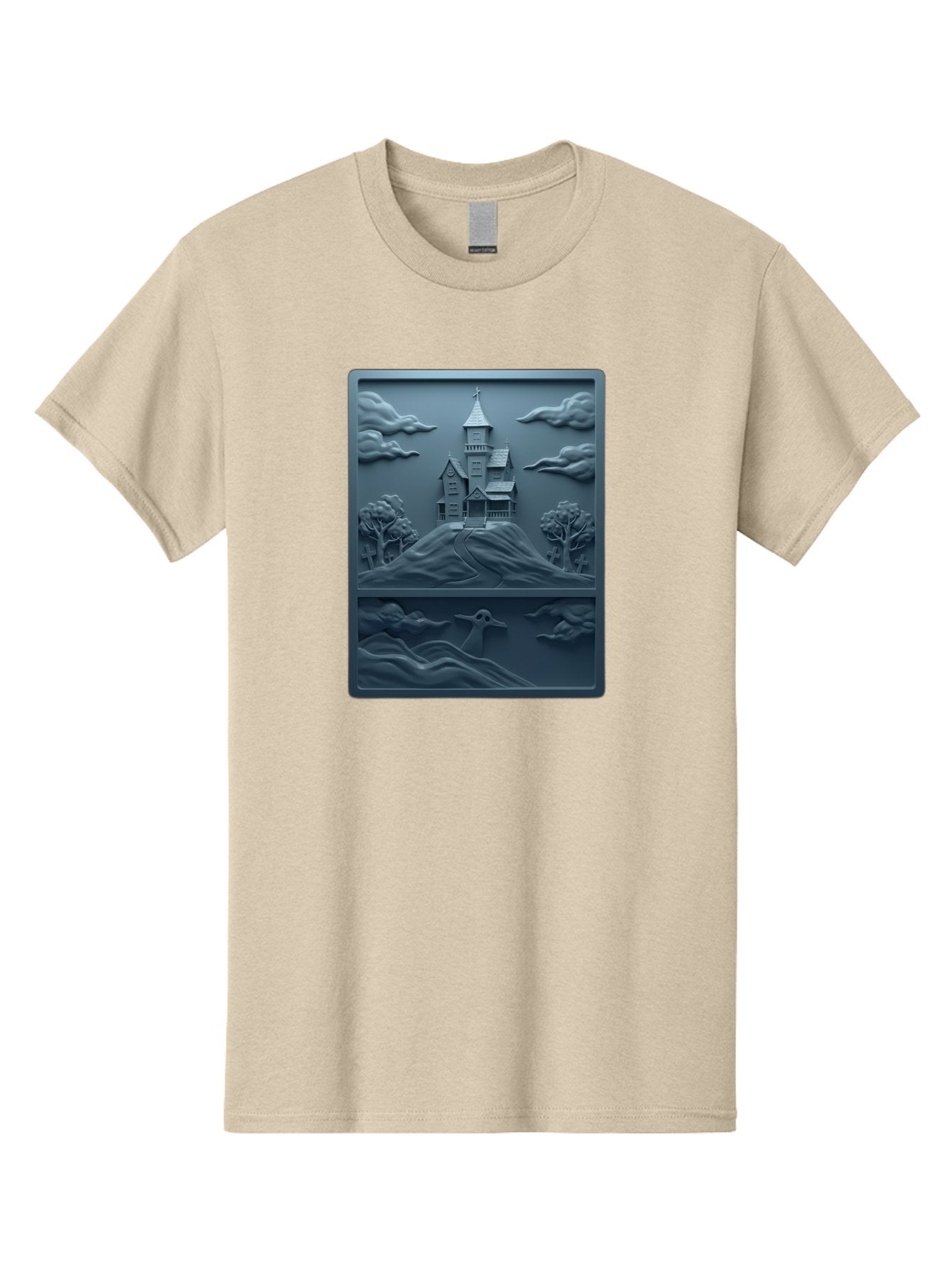 House-On-Hill Men'S Graphic Tee, 100% Cotton, Comfortable Casual Summer Wear, Machine Washable, House On Hill, Serene Landscape, Victorian Architecture, Peaceful Atmosphere, Rolling Hills, Scenic Beauty, Tranquil Scene, Natural Scenery, Bac057 12