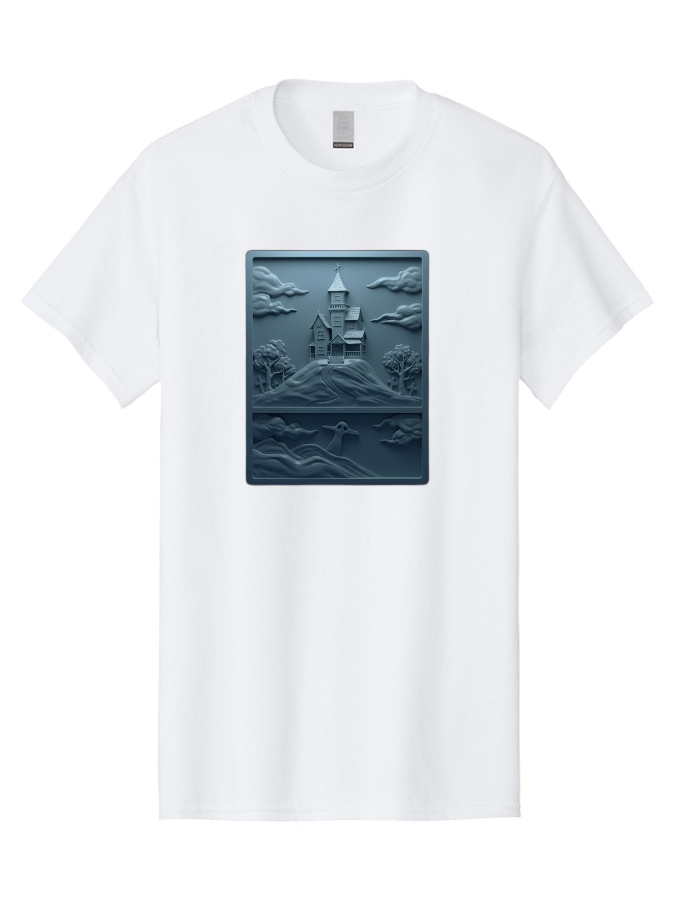 House-On-Hill Men'S Graphic Tee, 100% Cotton, Comfortable Casual Summer Wear, Machine Washable, House On Hill, Serene Landscape, Victorian Architecture, Peaceful Atmosphere, Rolling Hills, Scenic Beauty, Tranquil Scene, Natural Scenery, Bac057 11