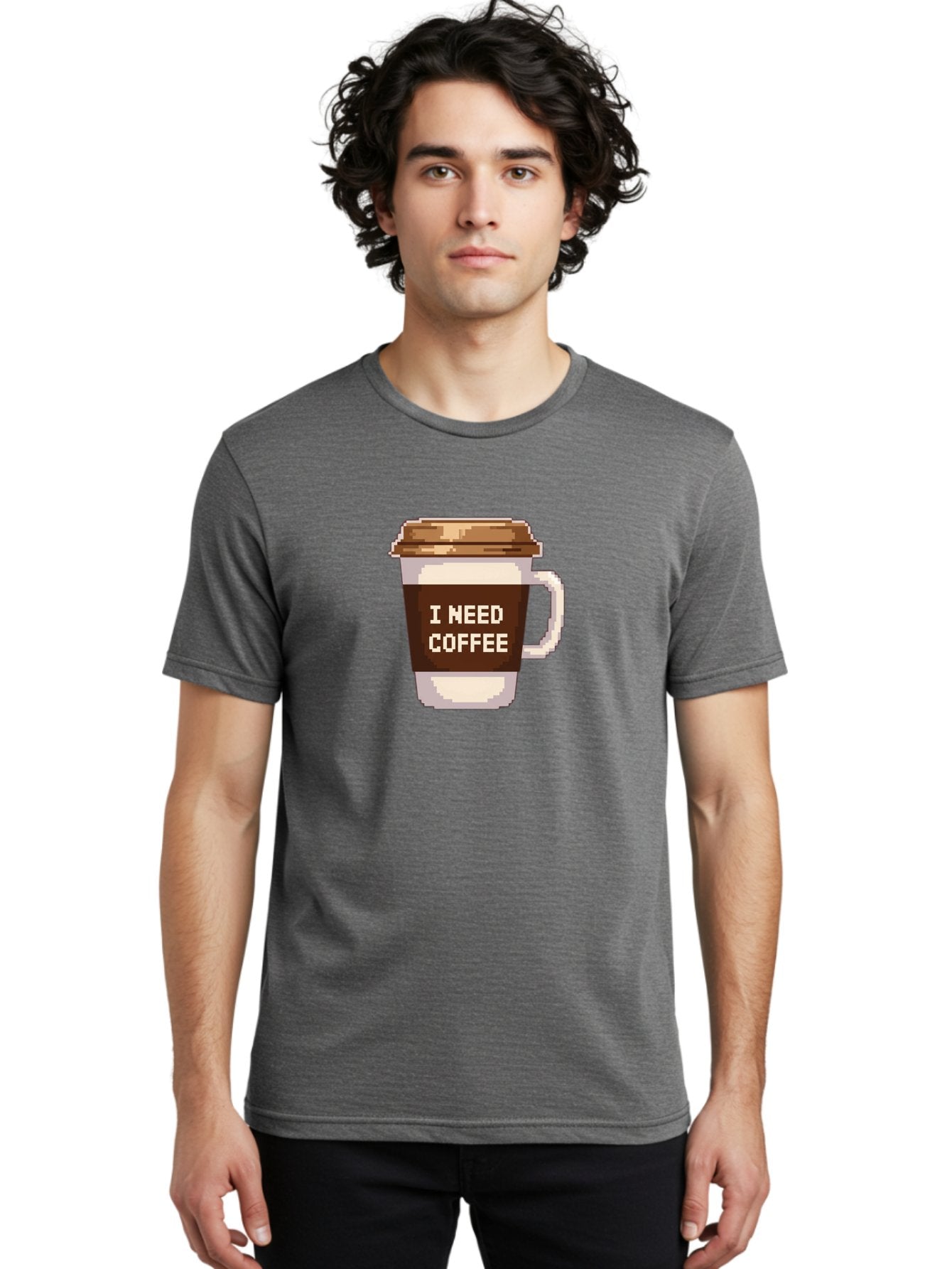 I-Need-Coffee-12 Men'S Graphic Tee, 100% Cotton, Comfortable Casual Summer Wear, Machine Washable, Coffee Cup, Coffee Sleeve, Pixel Art, Coffee Lover, Caffeine Fix, Morning Coffee, Coffee Addiction, Coffee Culture Bac061 24