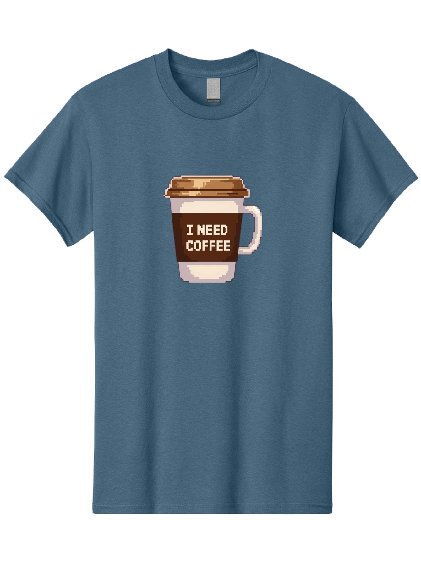 I-Need-Coffee-12 Men'S Graphic Tee, 100% Cotton, Comfortable Casual Summer Wear, Machine Washable, Coffee Cup, Coffee Sleeve, Pixel Art, Coffee Lover, Caffeine Fix, Morning Coffee, Coffee Addiction, Coffee Culture Bac061