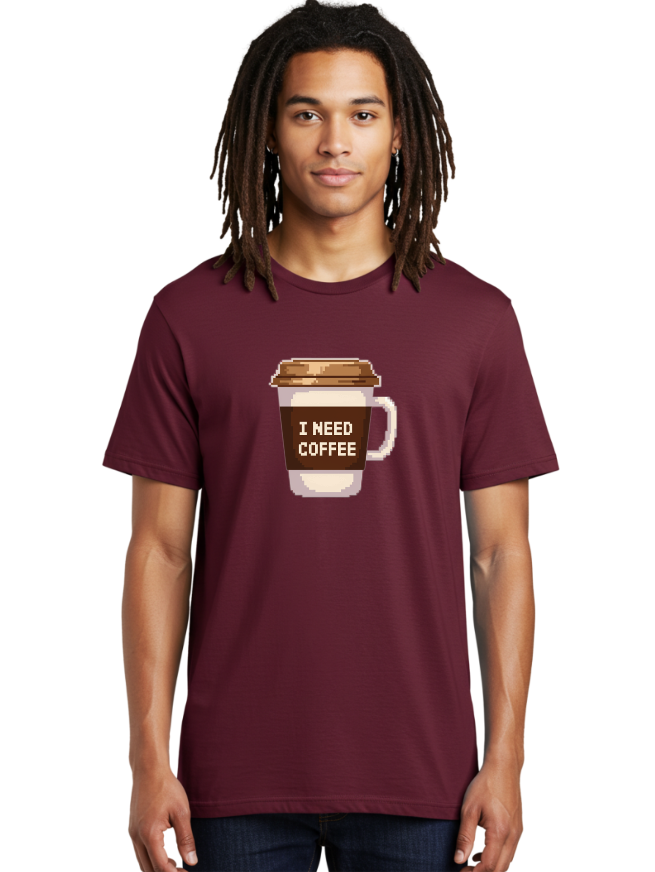 I-Need-Coffee-12 Men'S Graphic Tee, 100% Cotton, Comfortable Casual Summer Wear, Machine Washable, Coffee Cup, Coffee Sleeve, Pixel Art, Coffee Lover, Caffeine Fix, Morning Coffee, Coffee Addiction, Coffee Culture Bac061 29