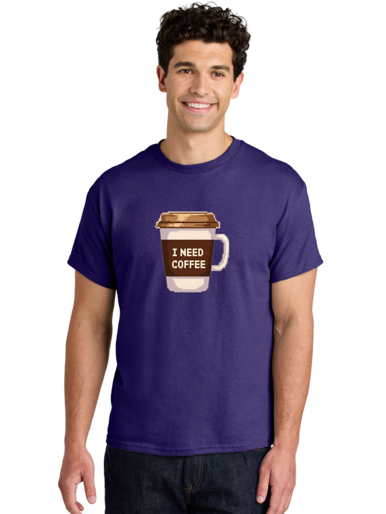 I-Need-Coffee-12 Men'S Graphic Tee, 100% Cotton, Comfortable Casual Summer Wear, Machine Washable, Coffee Cup, Coffee Sleeve, Pixel Art, Coffee Lover, Caffeine Fix, Morning Coffee, Coffee Addiction, Coffee Culture Bac061 20