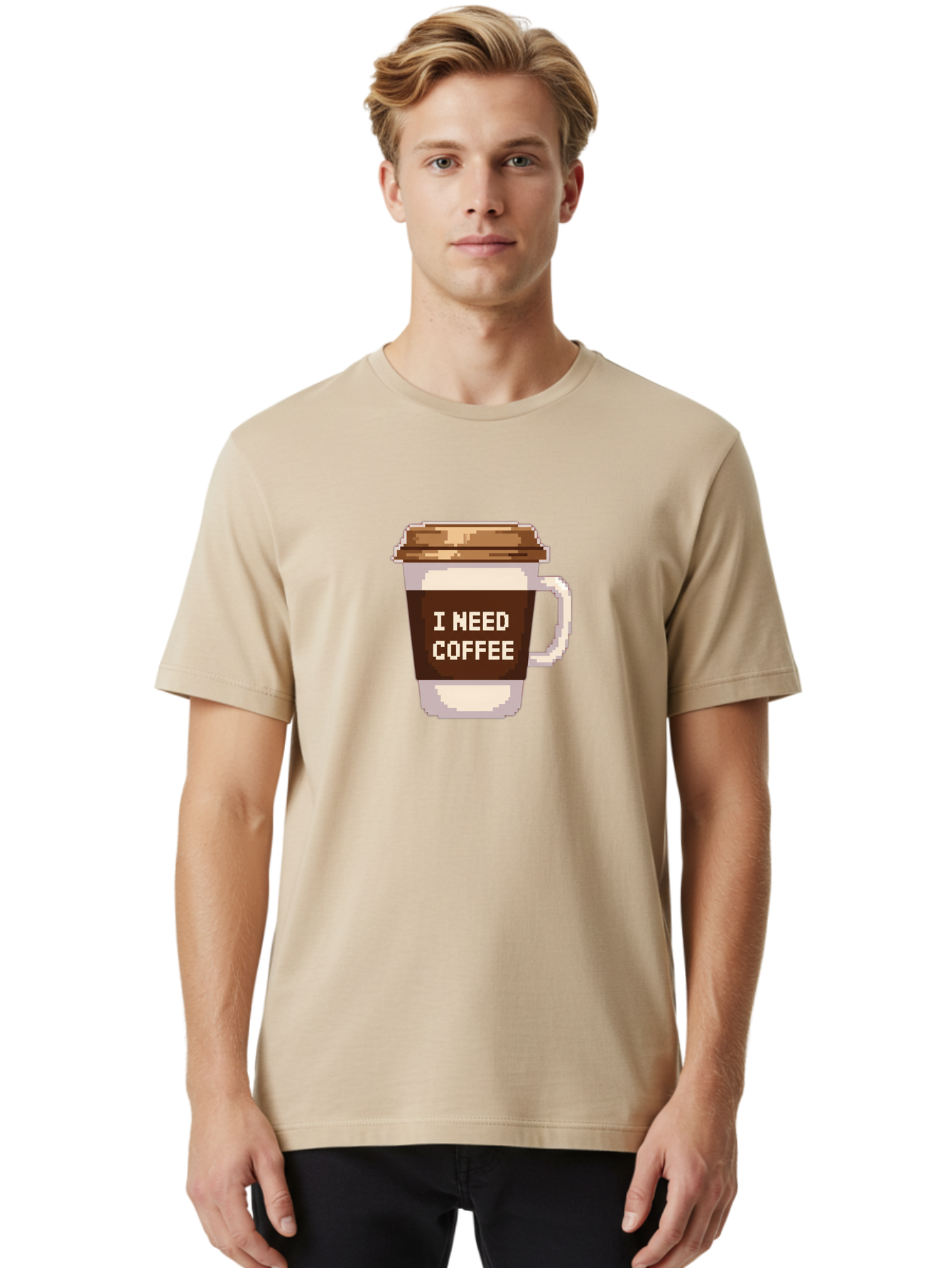 I-Need-Coffee-12 Men'S Graphic Tee, 100% Cotton, Comfortable Casual Summer Wear, Machine Washable, Coffee Cup, Coffee Sleeve, Pixel Art, Coffee Lover, Caffeine Fix, Morning Coffee, Coffee Addiction, Coffee Culture Bac061 19