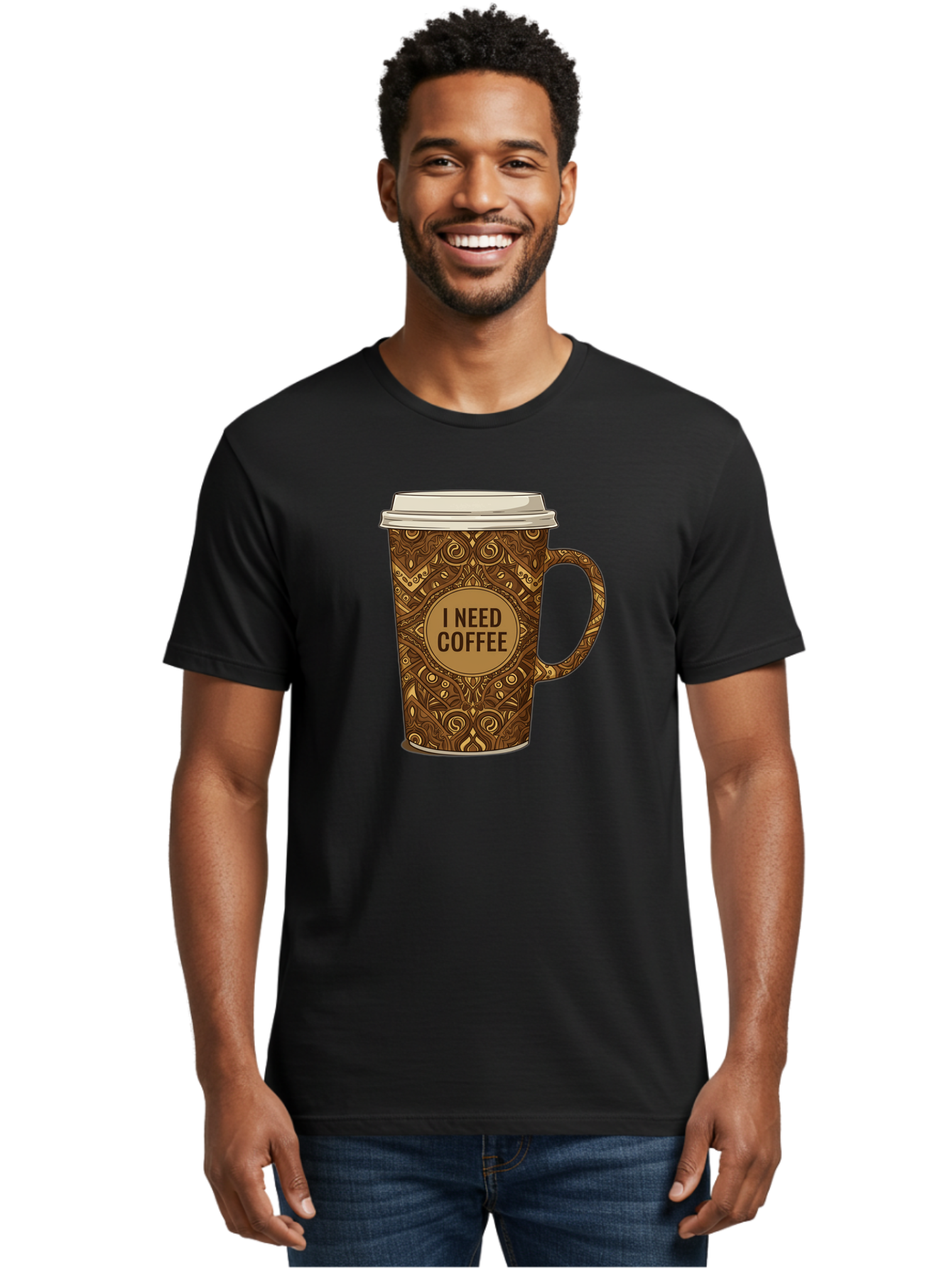 I-Need-Coffee-14 Men'S Graphic Tee, 100% Cotton, Comfortable Casual Summer Wear, Machine Washable, Coffee Cup, Takeaway Coffee, Coffee Lover, Morning Coffee, Coffee Break, Coffee Time, Coffee Addiction, Coffee Culture, Coffee Design, Bac063 20