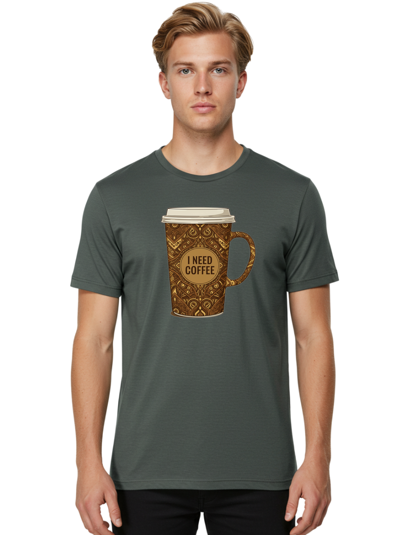 I-Need-Coffee-14 Men'S Graphic Tee, 100% Cotton, Comfortable Casual Summer Wear, Machine Washable, Coffee Cup, Takeaway Coffee, Coffee Lover, Morning Coffee, Coffee Break, Coffee Time, Coffee Addiction, Coffee Culture, Coffee Design, Bac063 16