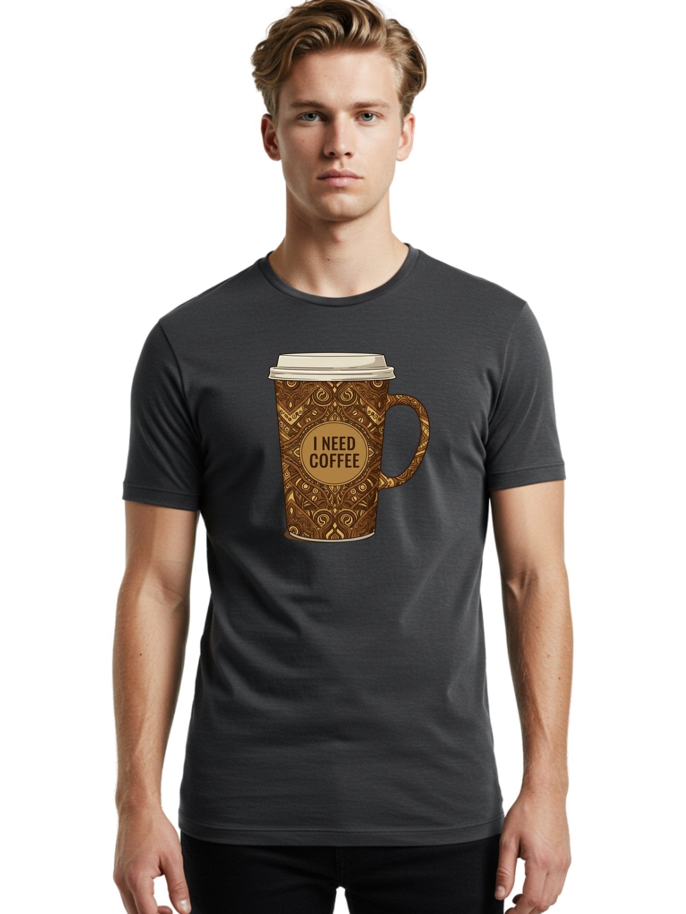 I-Need-Coffee-14 Men'S Graphic Tee, 100% Cotton, Comfortable Casual Summer Wear, Machine Washable, Coffee Cup, Takeaway Coffee, Coffee Lover, Morning Coffee, Coffee Break, Coffee Time, Coffee Addiction, Coffee Culture, Coffee Design, Bac063 28