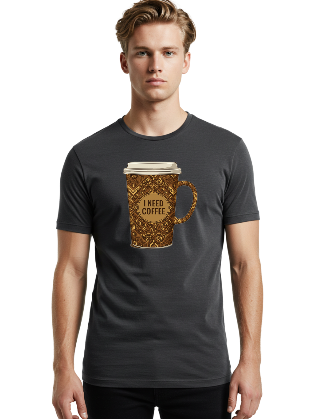 I-Need-Coffee-14 Men'S Graphic Tee, 100% Cotton, Comfortable Casual Summer Wear, Machine Washable, Coffee Cup, Takeaway Coffee, Coffee Lover, Morning Coffee, Coffee Break, Coffee Time, Coffee Addiction, Coffee Culture, Coffee Design, Bac063 18