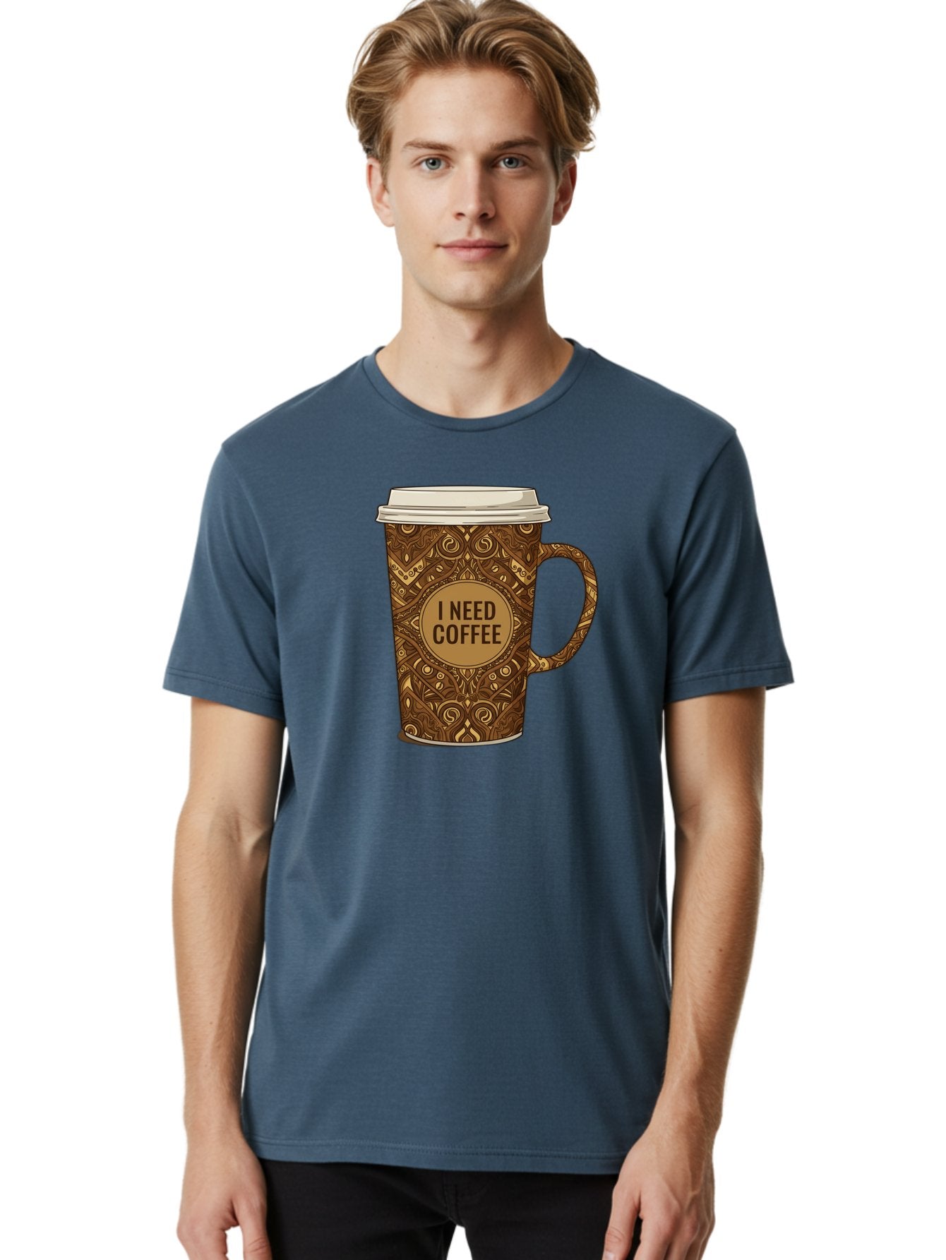I-Need-Coffee-14 Men'S Graphic Tee, 100% Cotton, Comfortable Casual Summer Wear, Machine Washable, Coffee Cup, Takeaway Coffee, Coffee Lover, Morning Coffee, Coffee Break, Coffee Time, Coffee Addiction, Coffee Culture, Coffee Design, Bac063 23