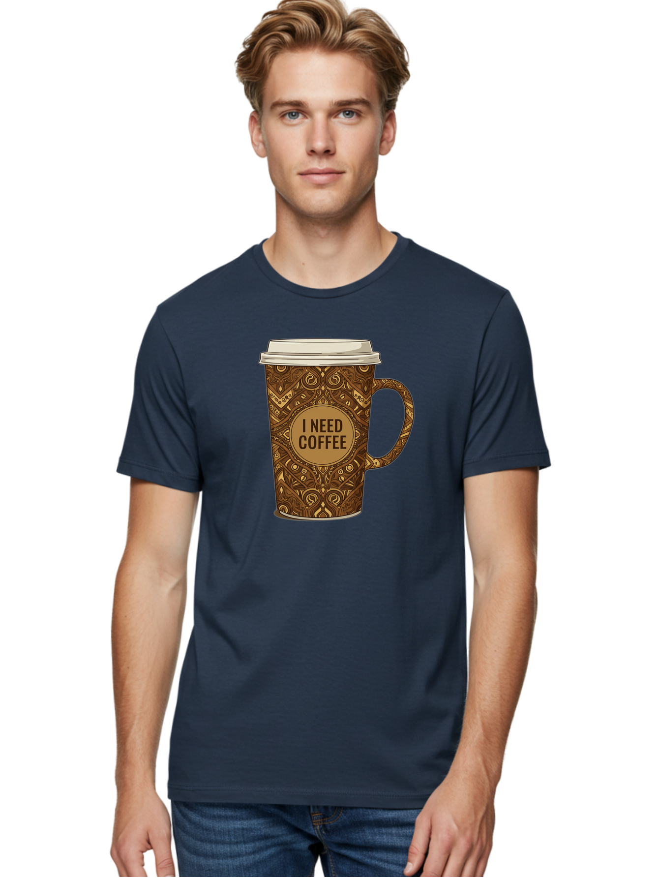 I-Need-Coffee-14 Men'S Graphic Tee, 100% Cotton, Comfortable Casual Summer Wear, Machine Washable, Coffee Cup, Takeaway Coffee, Coffee Lover, Morning Coffee, Coffee Break, Coffee Time, Coffee Addiction, Coffee Culture, Coffee Design, Bac063 24