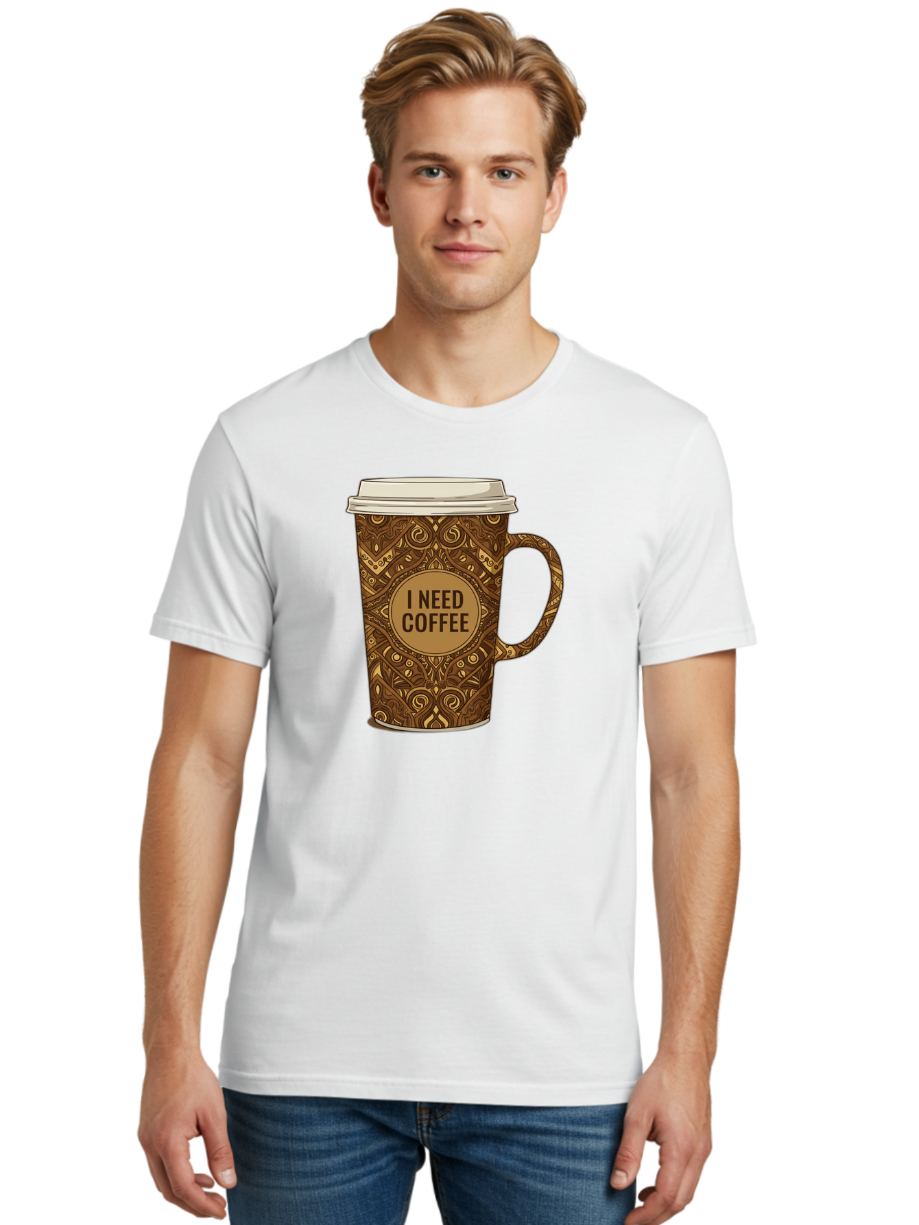 I-Need-Coffee-14 Men'S Graphic Tee, 100% Cotton, Comfortable Casual Summer Wear, Machine Washable, Coffee Cup, Takeaway Coffee, Coffee Lover, Morning Coffee, Coffee Break, Coffee Time, Coffee Addiction, Coffee Culture, Coffee Design, Bac063 21