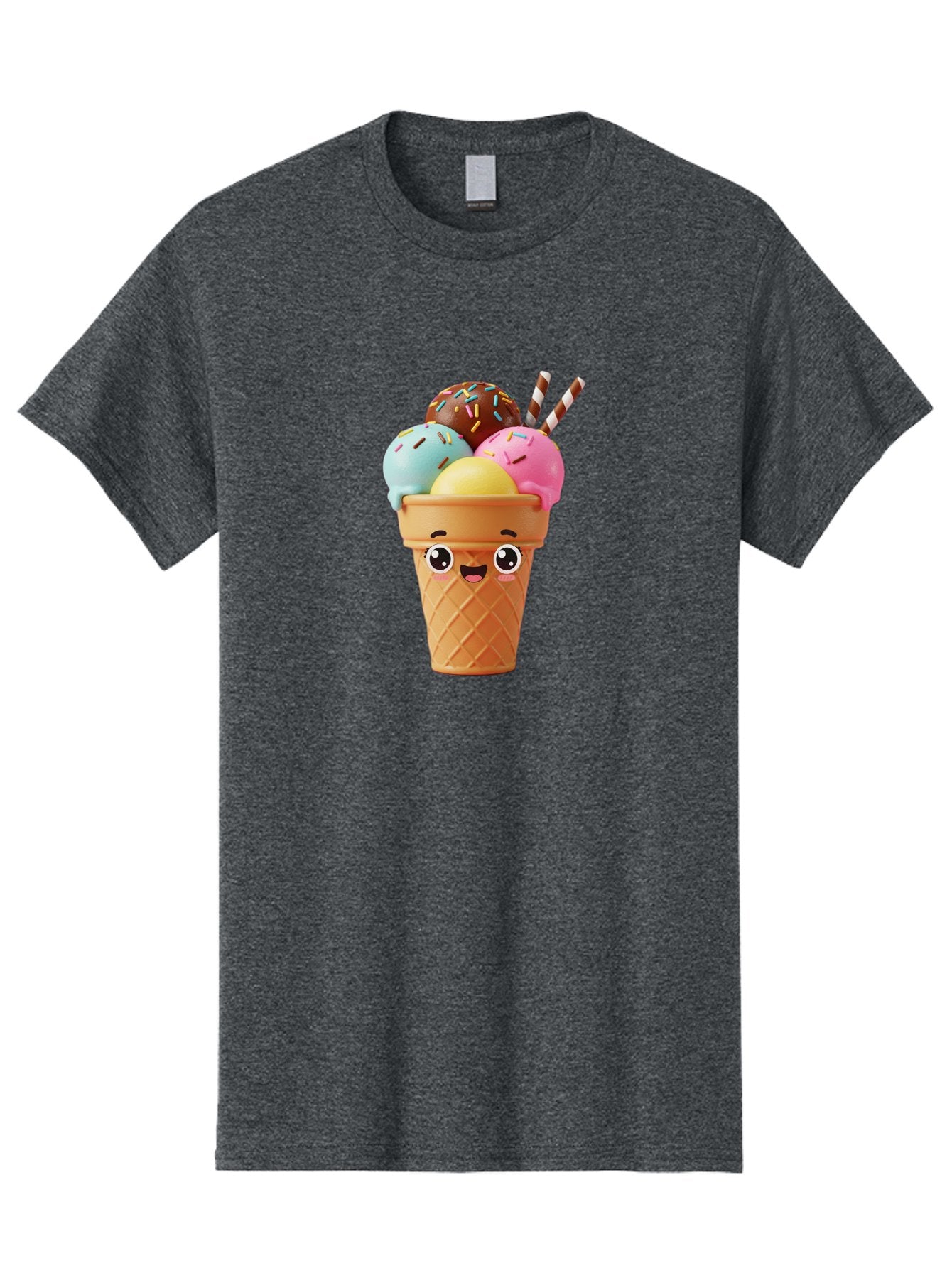 Ice-Cream-Cone Men'S Graphic Tee, 100% Cotton, Comfortable Casual Summer Wear, Machine Washable, Colorful Ice Cream, Four Scoops, Sprinkles, Cartoon Character, Happy Face, Ice Cream Cone, Sweet Treats, Dessert, Fun Food, Playful Dessert, Bac075 13