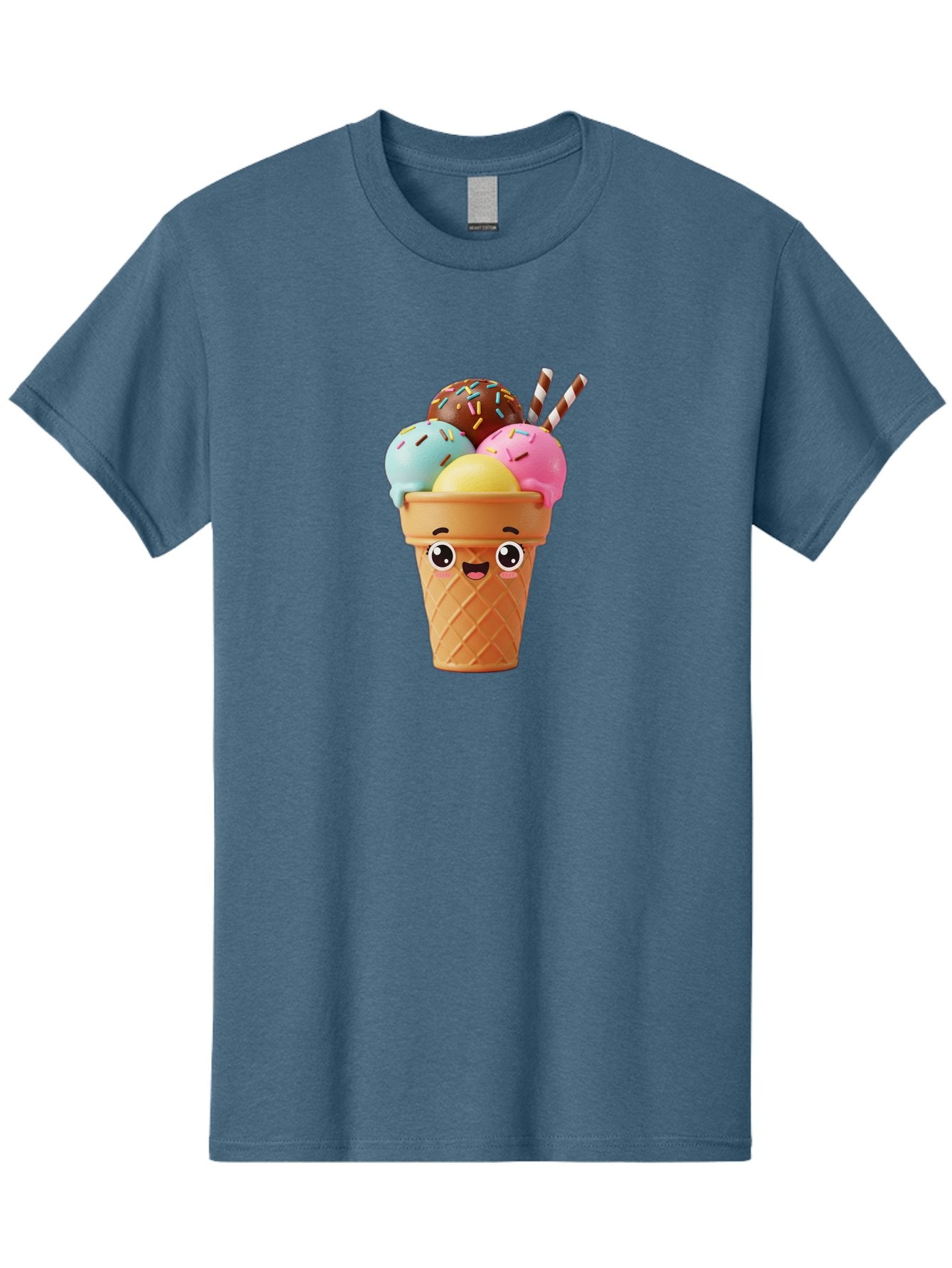 Ice-Cream-Cone Men'S Graphic Tee, 100% Cotton, Comfortable Casual Summer Wear, Machine Washable, Colorful Ice Cream, Four Scoops, Sprinkles, Cartoon Character, Happy Face, Ice Cream Cone, Sweet Treats, Dessert, Fun Food, Playful Dessert, Bac075 8