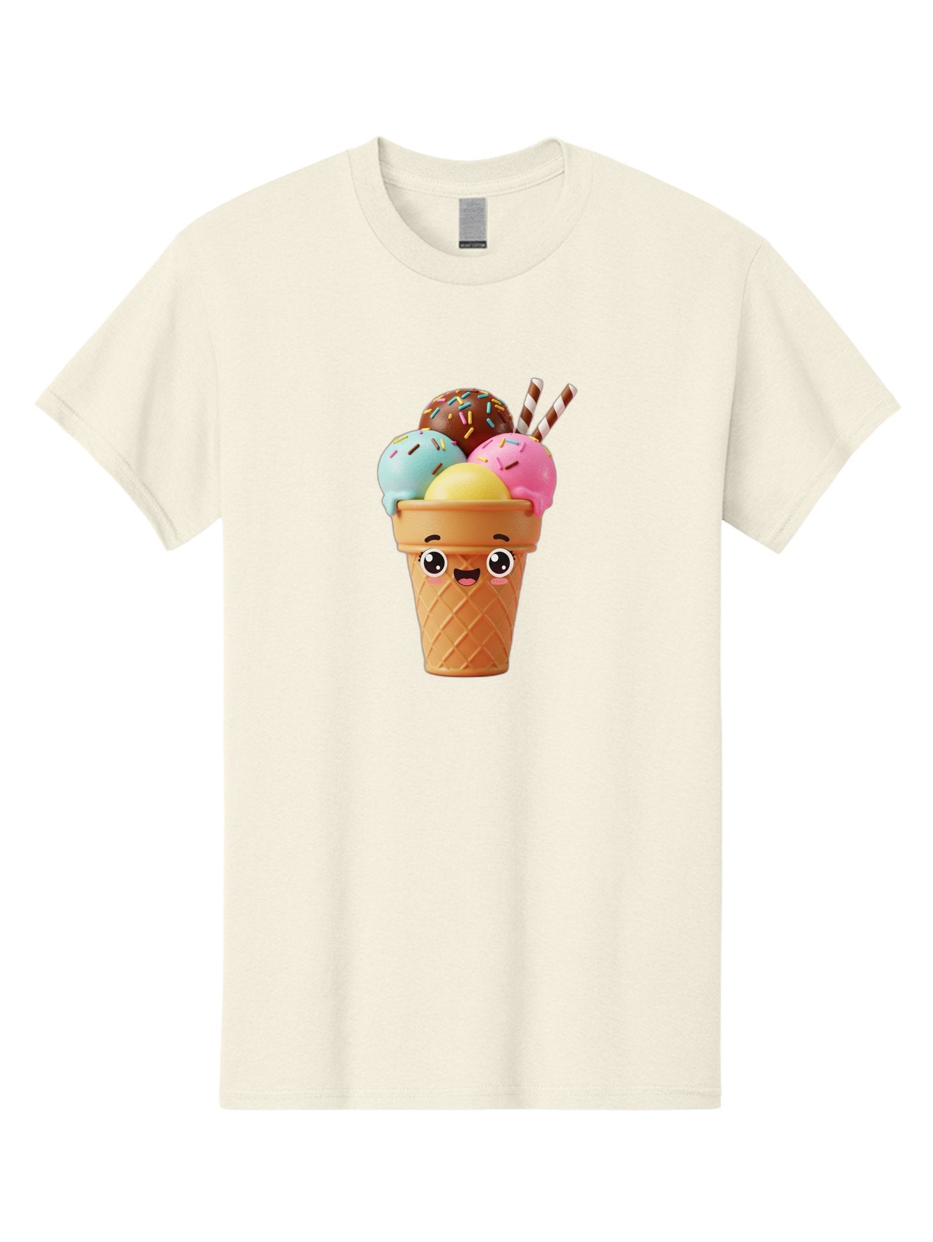 Ice-Cream-Cone Men'S Graphic Tee, 100% Cotton, Comfortable Casual Summer Wear, Machine Washable, Colorful Ice Cream, Four Scoops, Sprinkles, Cartoon Character, Happy Face, Ice Cream Cone, Sweet Treats, Dessert, Fun Food, Playful Dessert, Bac075 10