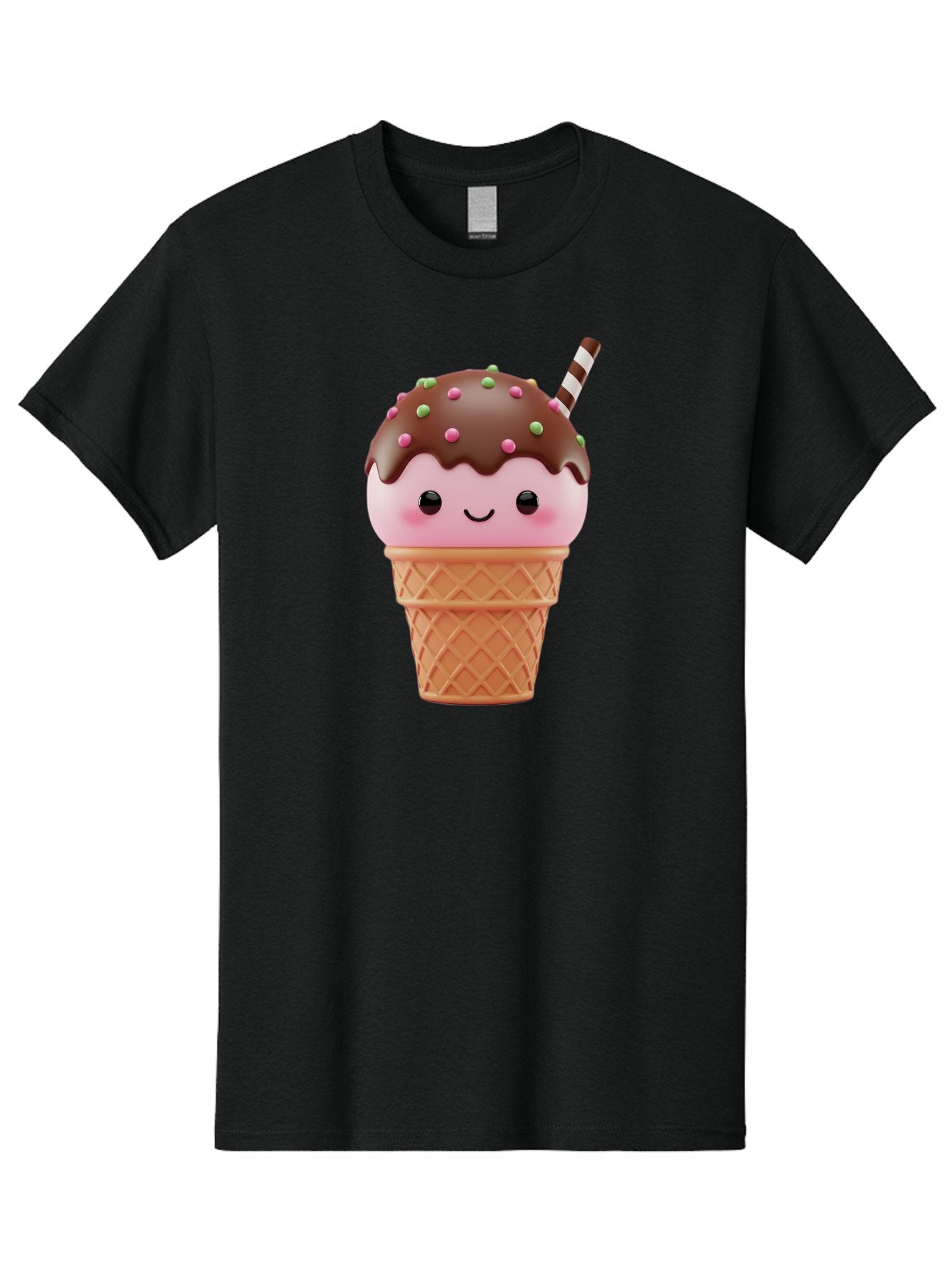 Ice-Cream Men'S Graphic Tee, 100% Cotton, Comfortable Casual Summer Wear, Machine Washable, Pink Ice Cream, Chocolate Sauce, Sprinkles, Ice Cream Cone, Waffle Cone, Dessert, Sweet Treat, Cartoon Character, Kawaii, Cute Illustration, Bac076 5