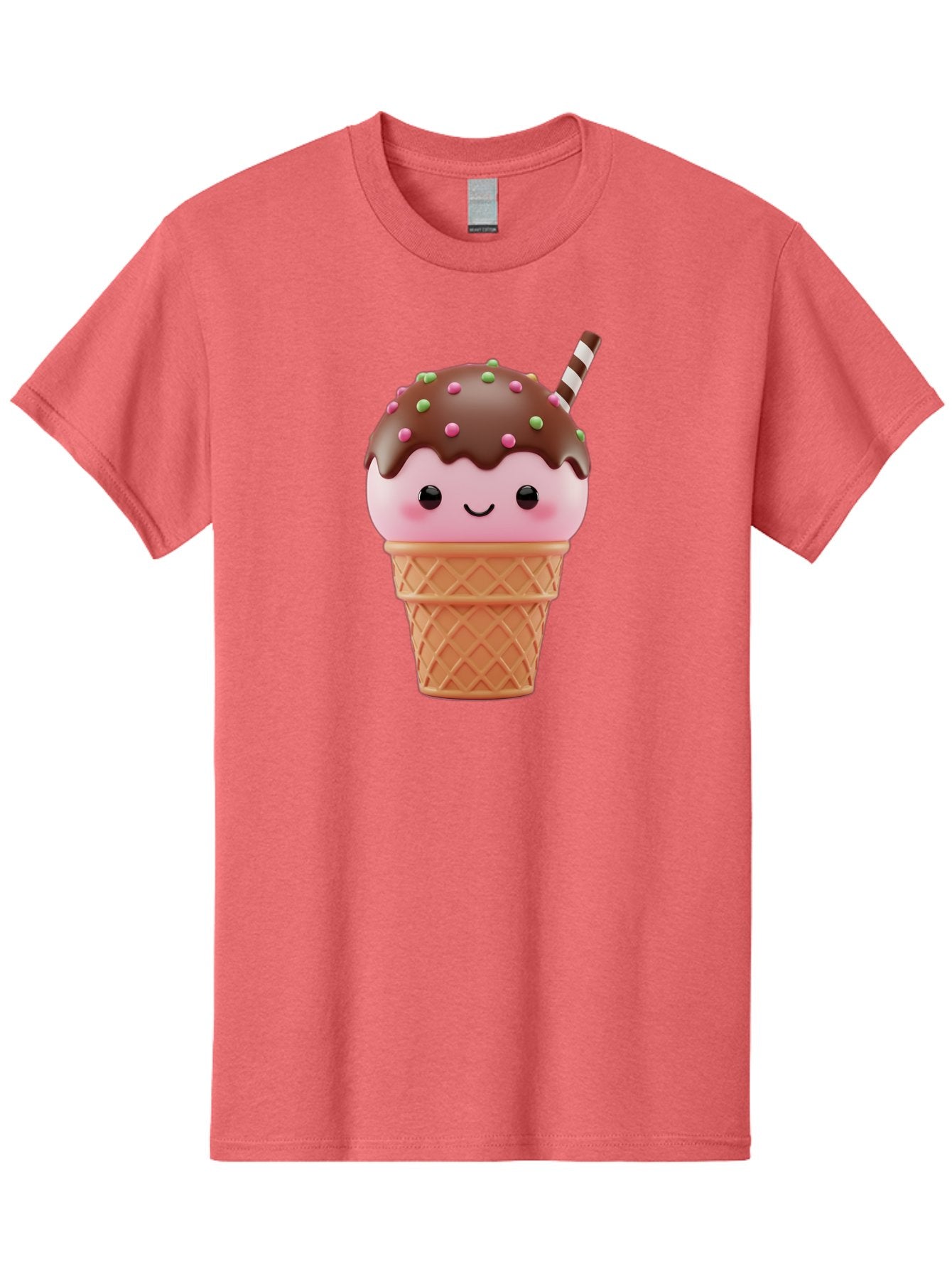 Ice-Cream Men'S Graphic Tee, 100% Cotton, Comfortable Casual Summer Wear, Machine Washable, Pink Ice Cream, Chocolate Sauce, Sprinkles, Ice Cream Cone, Waffle Cone, Dessert, Sweet Treat, Cartoon Character, Kawaii, Cute Illustration, Bac076 13