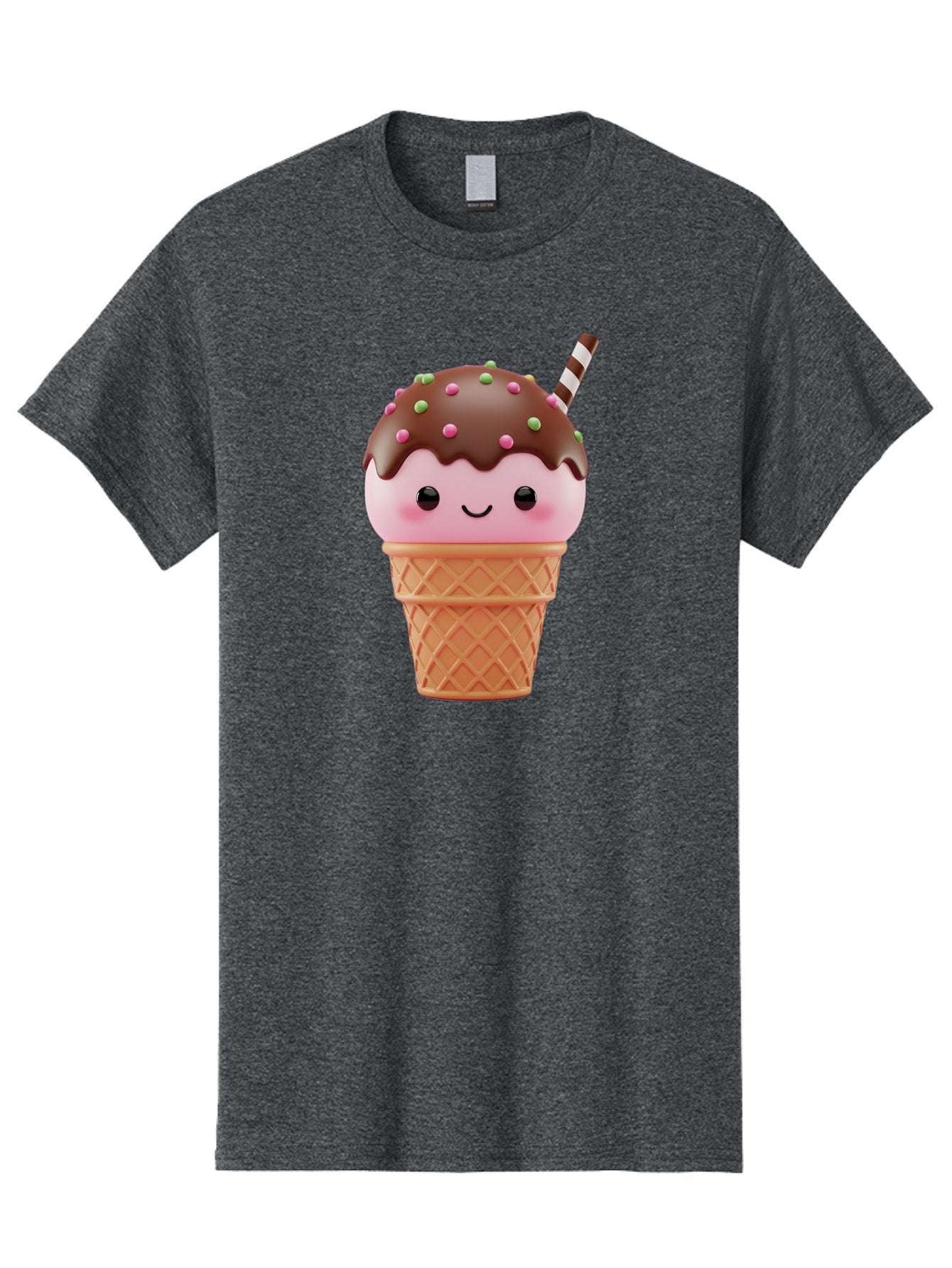 Ice-Cream Men'S Graphic Tee, 100% Cotton, Comfortable Casual Summer Wear, Machine Washable, Pink Ice Cream, Chocolate Sauce, Sprinkles, Ice Cream Cone, Waffle Cone, Dessert, Sweet Treat, Cartoon Character, Kawaii, Cute Illustration, Bac076 9