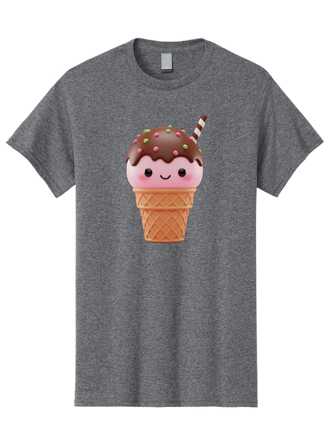 Ice-Cream Men'S Graphic Tee, 100% Cotton, Comfortable Casual Summer Wear, Machine Washable, Pink Ice Cream, Chocolate Sauce, Sprinkles, Ice Cream Cone, Waffle Cone, Dessert, Sweet Treat, Cartoon Character, Kawaii, Cute Illustration, Bac076 4
