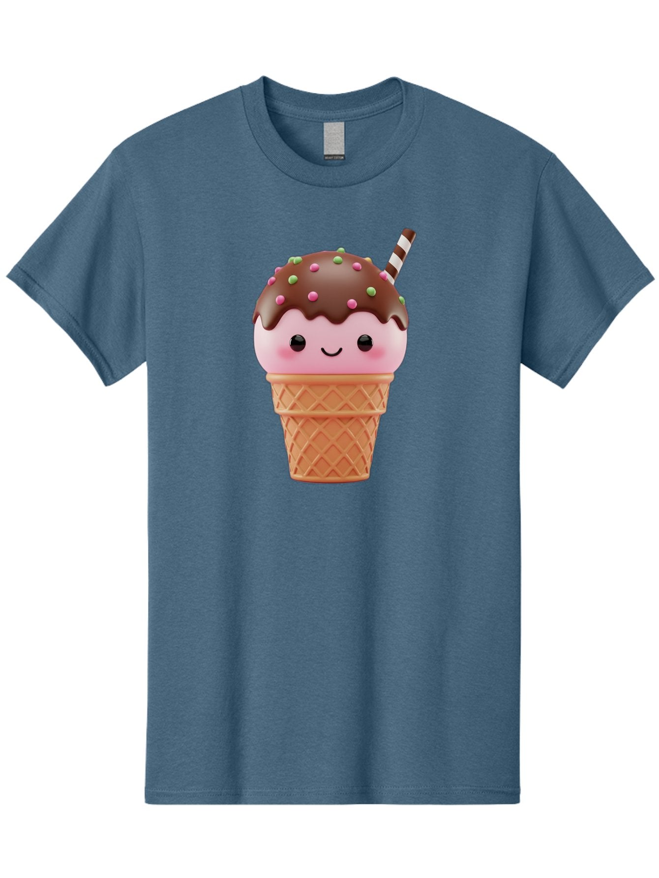 Ice-Cream Men'S Graphic Tee, 100% Cotton, Comfortable Casual Summer Wear, Machine Washable, Pink Ice Cream, Chocolate Sauce, Sprinkles, Ice Cream Cone, Waffle Cone, Dessert, Sweet Treat, Cartoon Character, Kawaii, Cute Illustration, Bac076