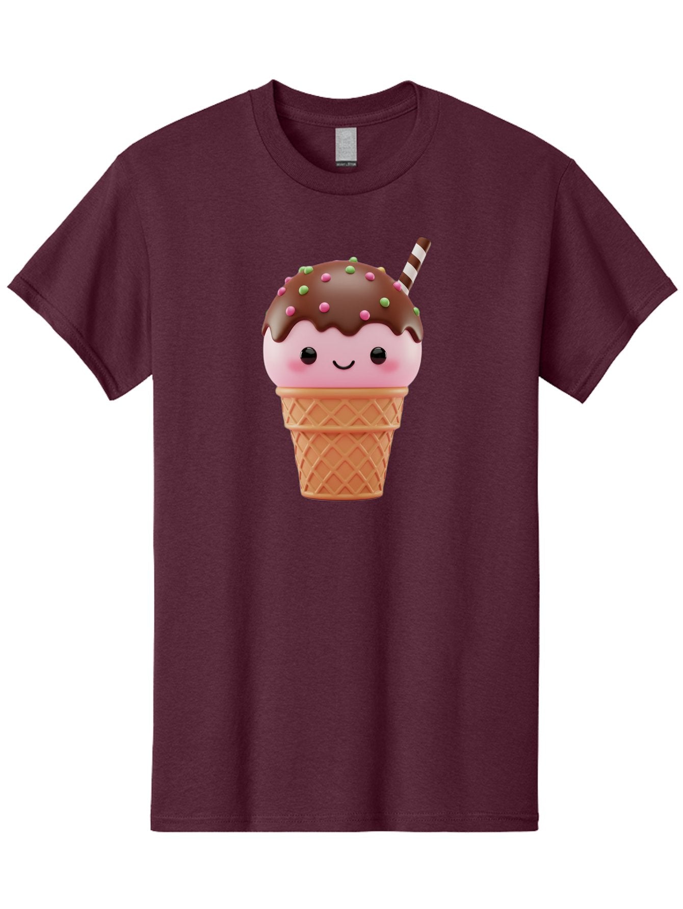 Ice-Cream Men'S Graphic Tee, 100% Cotton, Comfortable Casual Summer Wear, Machine Washable, Pink Ice Cream, Chocolate Sauce, Sprinkles, Ice Cream Cone, Waffle Cone, Dessert, Sweet Treat, Cartoon Character, Kawaii, Cute Illustration, Bac076 3