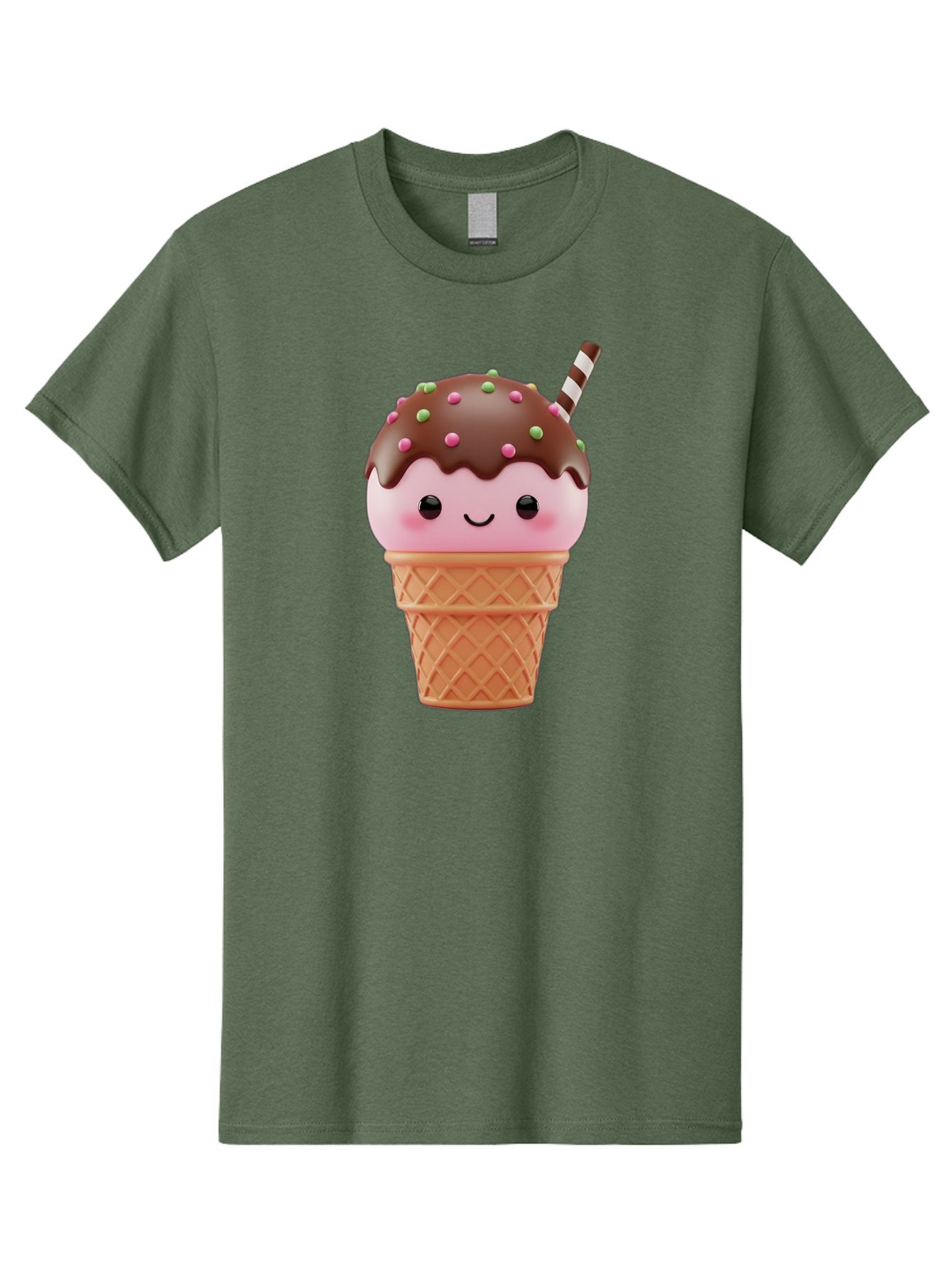 Ice-Cream Men'S Graphic Tee, 100% Cotton, Comfortable Casual Summer Wear, Machine Washable, Pink Ice Cream, Chocolate Sauce, Sprinkles, Ice Cream Cone, Waffle Cone, Dessert, Sweet Treat, Cartoon Character, Kawaii, Cute Illustration, Bac076 15