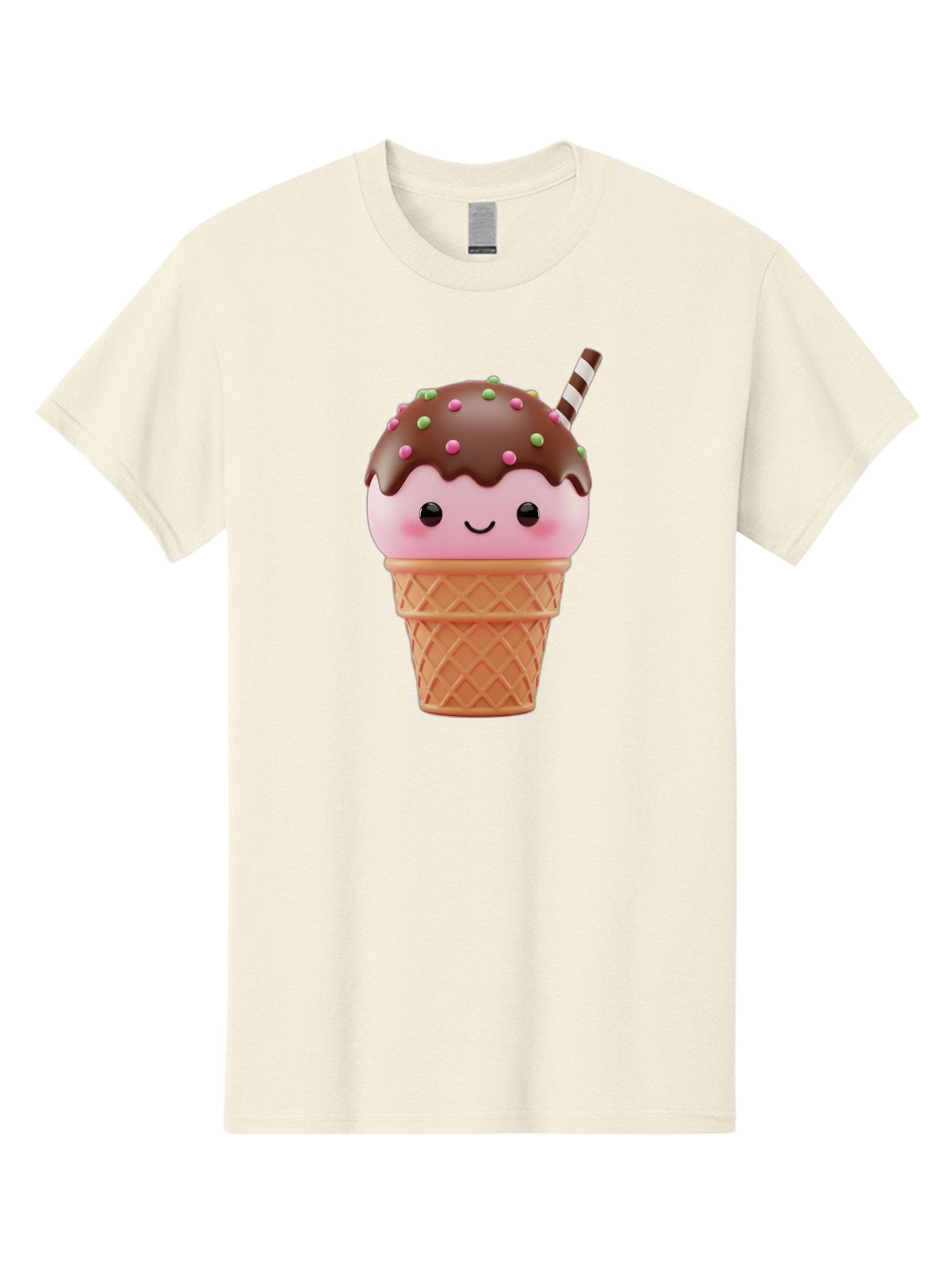 Ice-Cream Men'S Graphic Tee, 100% Cotton, Comfortable Casual Summer Wear, Machine Washable, Pink Ice Cream, Chocolate Sauce, Sprinkles, Ice Cream Cone, Waffle Cone, Dessert, Sweet Treat, Cartoon Character, Kawaii, Cute Illustration, Bac076 6