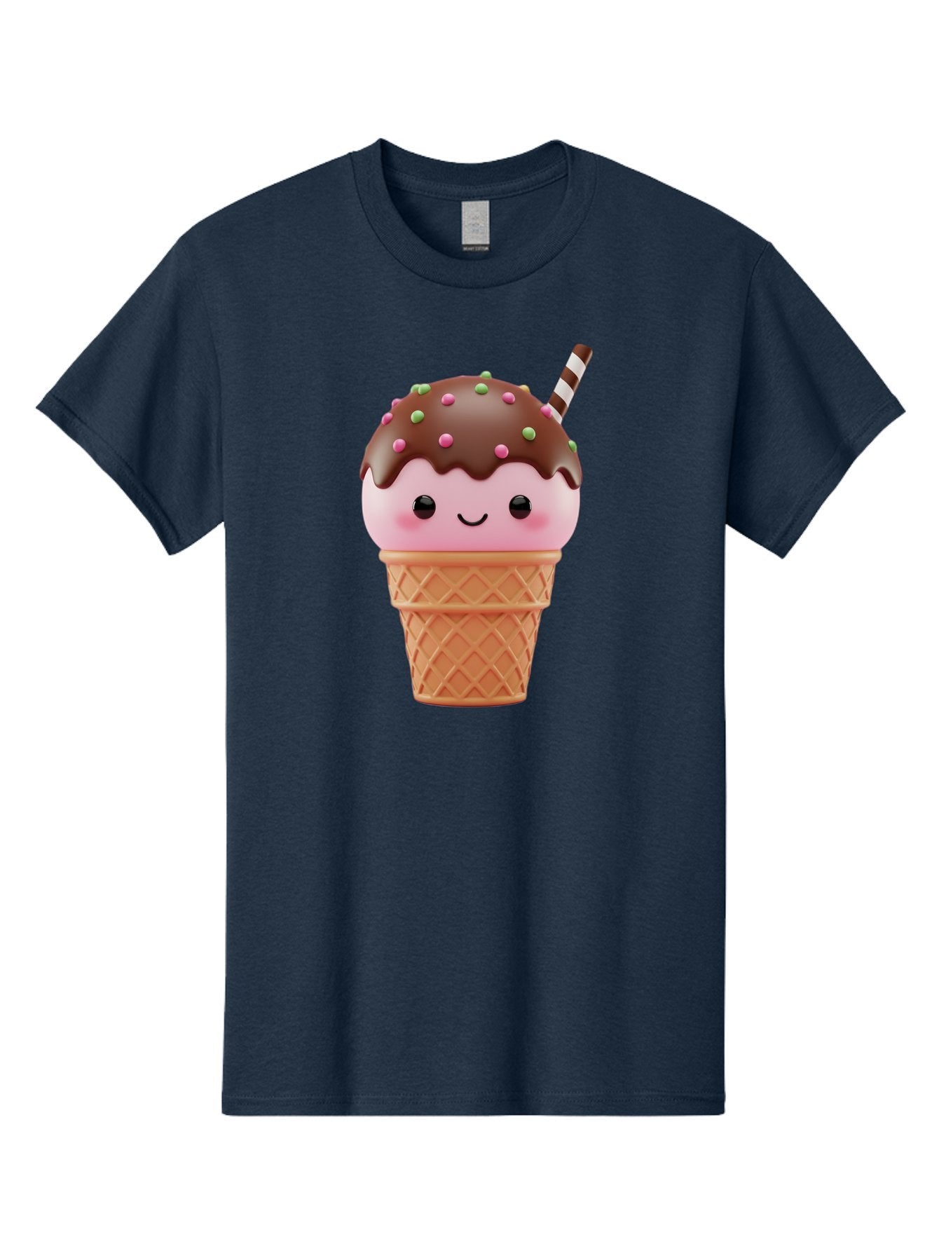 Ice-Cream Men'S Graphic Tee, 100% Cotton, Comfortable Casual Summer Wear, Machine Washable, Pink Ice Cream, Chocolate Sauce, Sprinkles, Ice Cream Cone, Waffle Cone, Dessert, Sweet Treat, Cartoon Character, Kawaii, Cute Illustration, Bac076 14