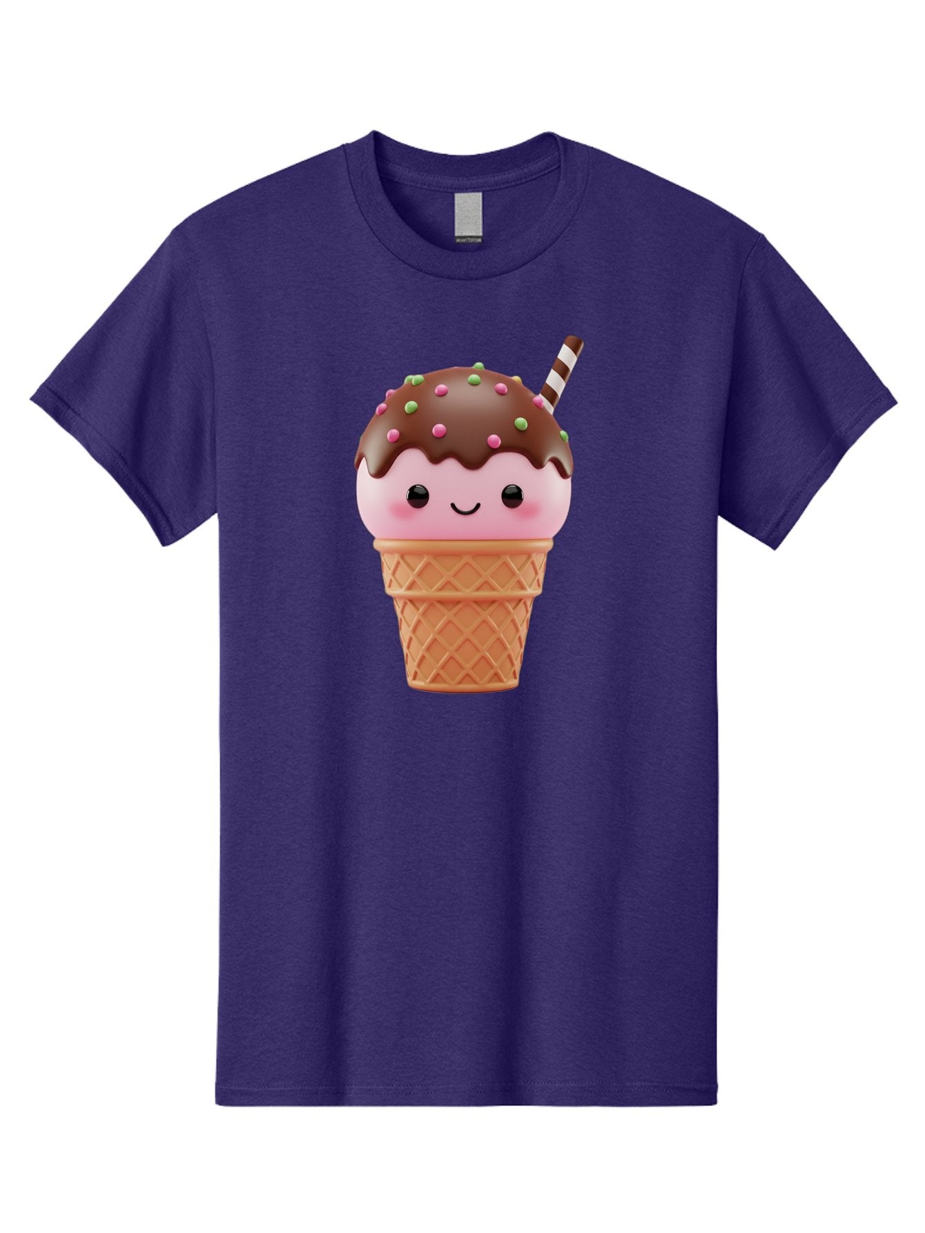 Ice-Cream Men'S Graphic Tee, 100% Cotton, Comfortable Casual Summer Wear, Machine Washable, Pink Ice Cream, Chocolate Sauce, Sprinkles, Ice Cream Cone, Waffle Cone, Dessert, Sweet Treat, Cartoon Character, Kawaii, Cute Illustration, Bac076