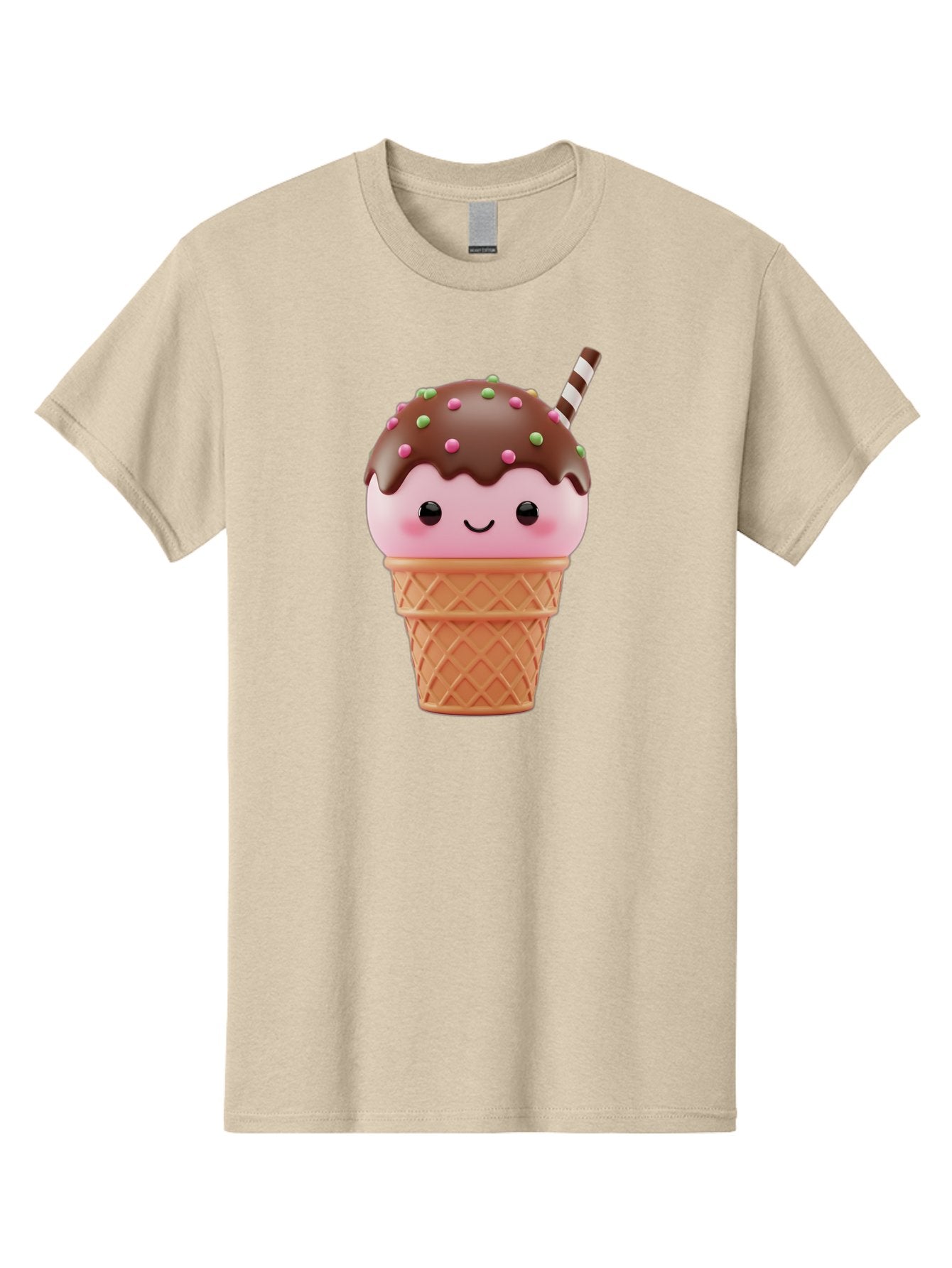 Ice-Cream Men'S Graphic Tee, 100% Cotton, Comfortable Casual Summer Wear, Machine Washable, Pink Ice Cream, Chocolate Sauce, Sprinkles, Ice Cream Cone, Waffle Cone, Dessert, Sweet Treat, Cartoon Character, Kawaii, Cute Illustration, Bac076 8