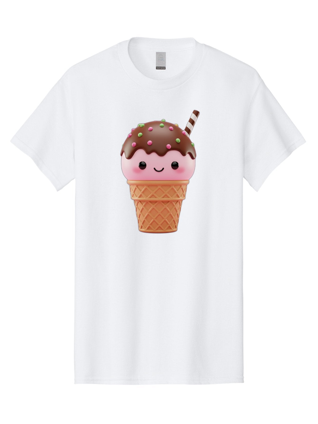 Ice-Cream Men'S Graphic Tee, 100% Cotton, Comfortable Casual Summer Wear, Machine Washable, Pink Ice Cream, Chocolate Sauce, Sprinkles, Ice Cream Cone, Waffle Cone, Dessert, Sweet Treat, Cartoon Character, Kawaii, Cute Illustration, Bac076 11