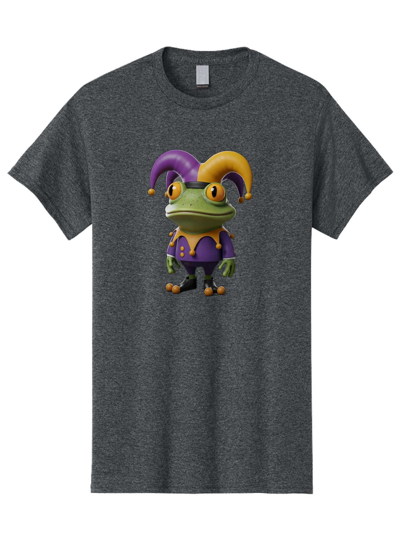 Jester-Frog Men'S Graphic Tee, 100% Cotton, Comfortable Casual Summer Wear, Machine Washable, Frog Character, Cartoon Style, Jester Costume, Purple And Yellow, 3D Rendering, Fantasy Creature, Comedic Design, Jester Hat, Froggy Illustration Bac078