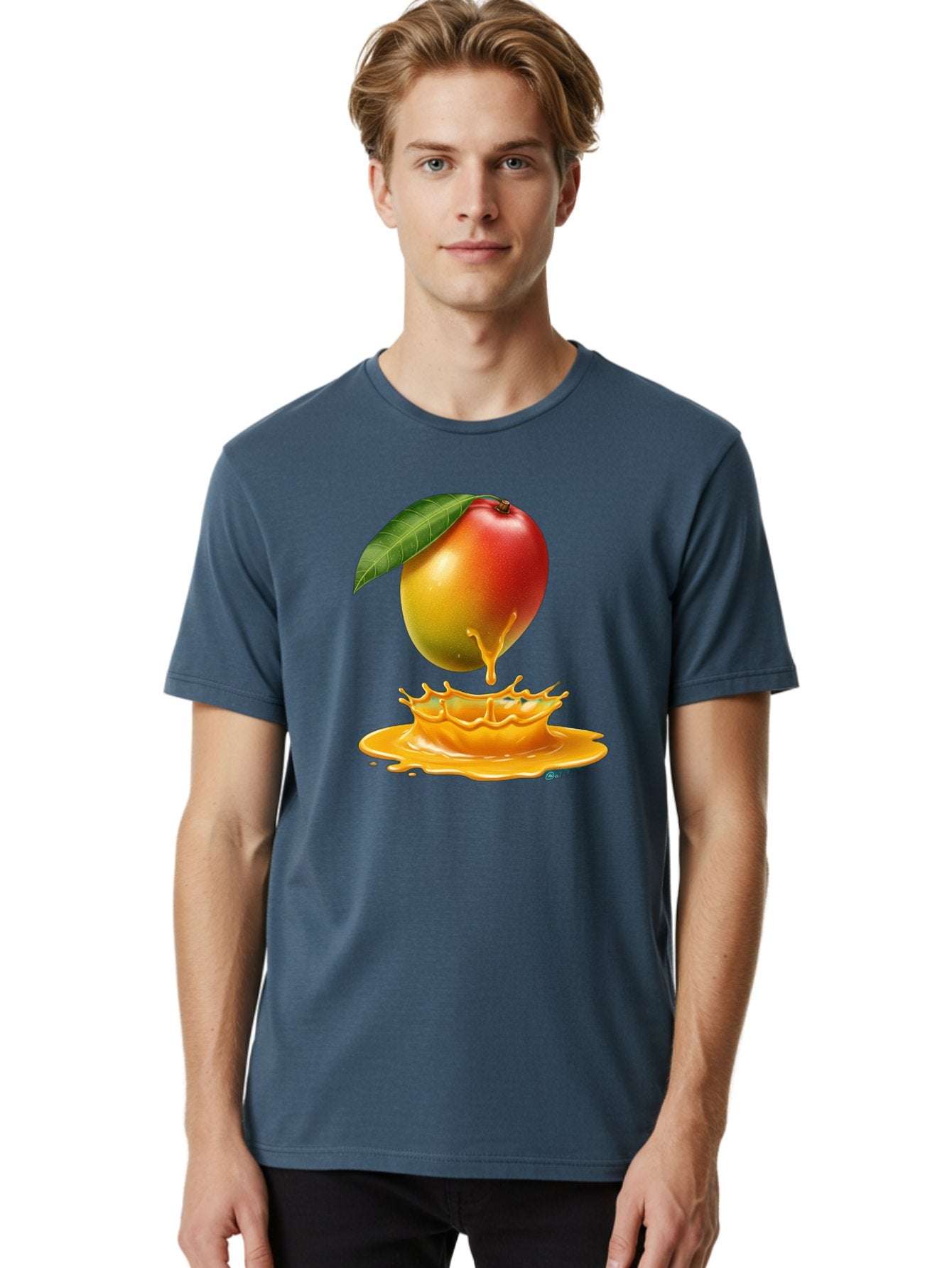 Juicy-Mango Men'S Graphic Tee, 100% Cotton, Comfortable Casual Summer Wear, Machine Washable, Juicy Mango, Mango Juice Splash, Fresh Fruit, Vibrant Colors, Ripe Mango, Mango Pulp, Splash Effect, Sweet And Tangy Bac079 17