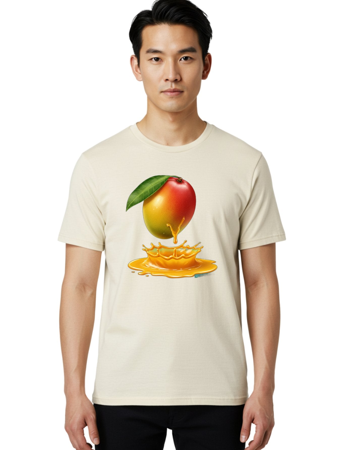 Juicy-Mango Men'S Graphic Tee, 100% Cotton, Comfortable Casual Summer Wear, Machine Washable, Juicy Mango, Mango Juice Splash, Fresh Fruit, Vibrant Colors, Ripe Mango, Mango Pulp, Splash Effect, Sweet And Tangy Bac079 16