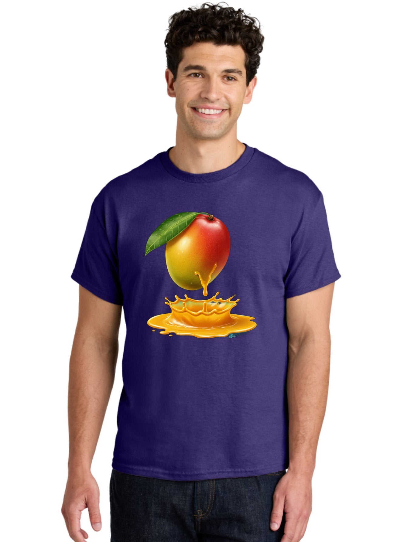 Juicy-Mango Men'S Graphic Tee, 100% Cotton, Comfortable Casual Summer Wear, Machine Washable, Juicy Mango, Mango Juice Splash, Fresh Fruit, Vibrant Colors, Ripe Mango, Mango Pulp, Splash Effect, Sweet And Tangy Bac079 21