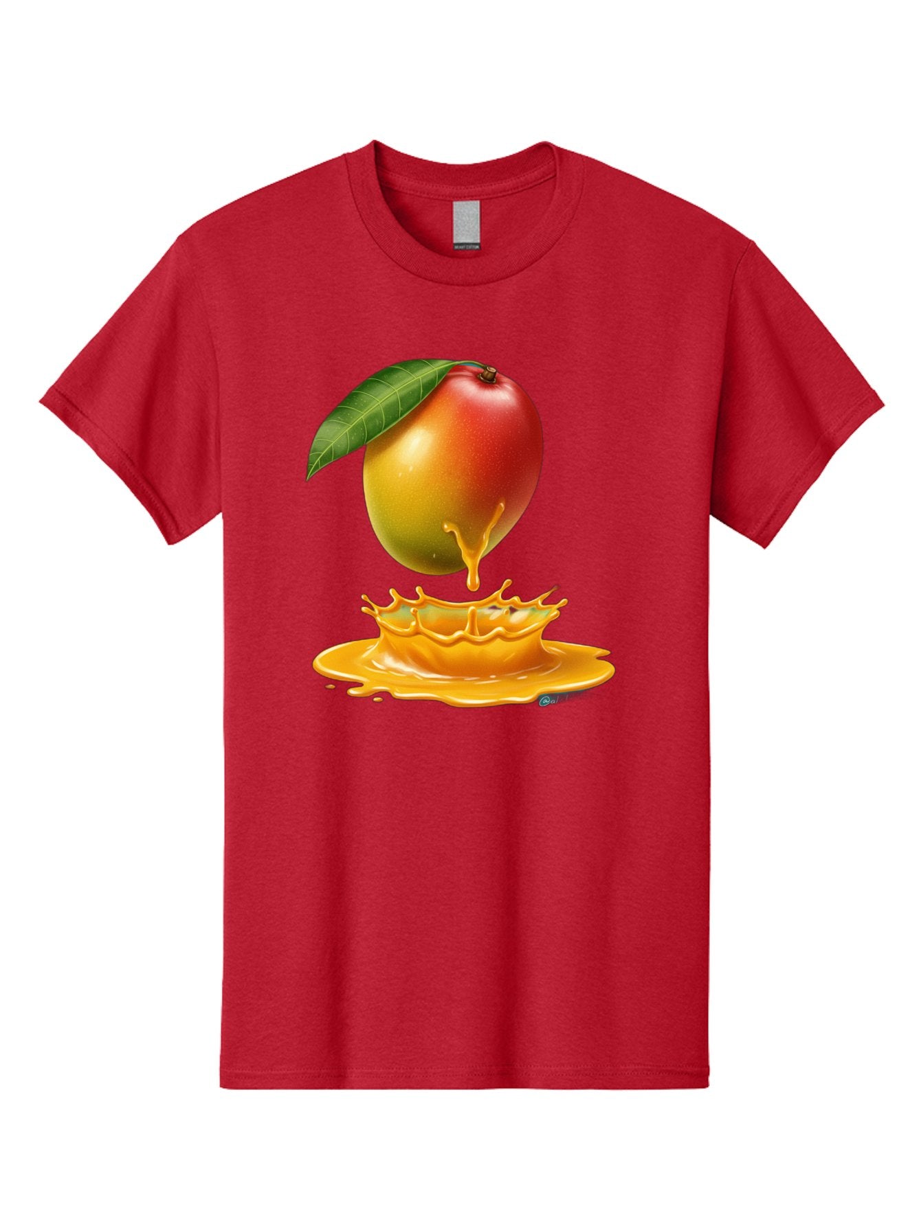 Juicy-Mango Men'S Graphic Tee, 100% Cotton, Comfortable Casual Summer Wear, Machine Washable, Juicy Mango, Mango Juice Splash, Fresh Fruit, Vibrant Colors, Ripe Mango, Mango Pulp, Splash Effect, Sweet And Tangy Bac079 3