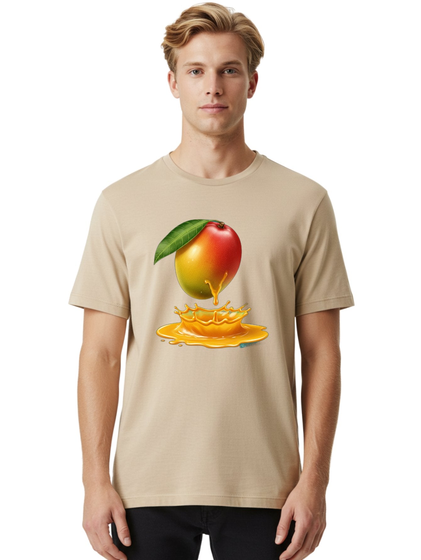 Juicy-Mango Men'S Graphic Tee, 100% Cotton, Comfortable Casual Summer Wear, Machine Washable, Juicy Mango, Mango Juice Splash, Fresh Fruit, Vibrant Colors, Ripe Mango, Mango Pulp, Splash Effect, Sweet And Tangy Bac079 29