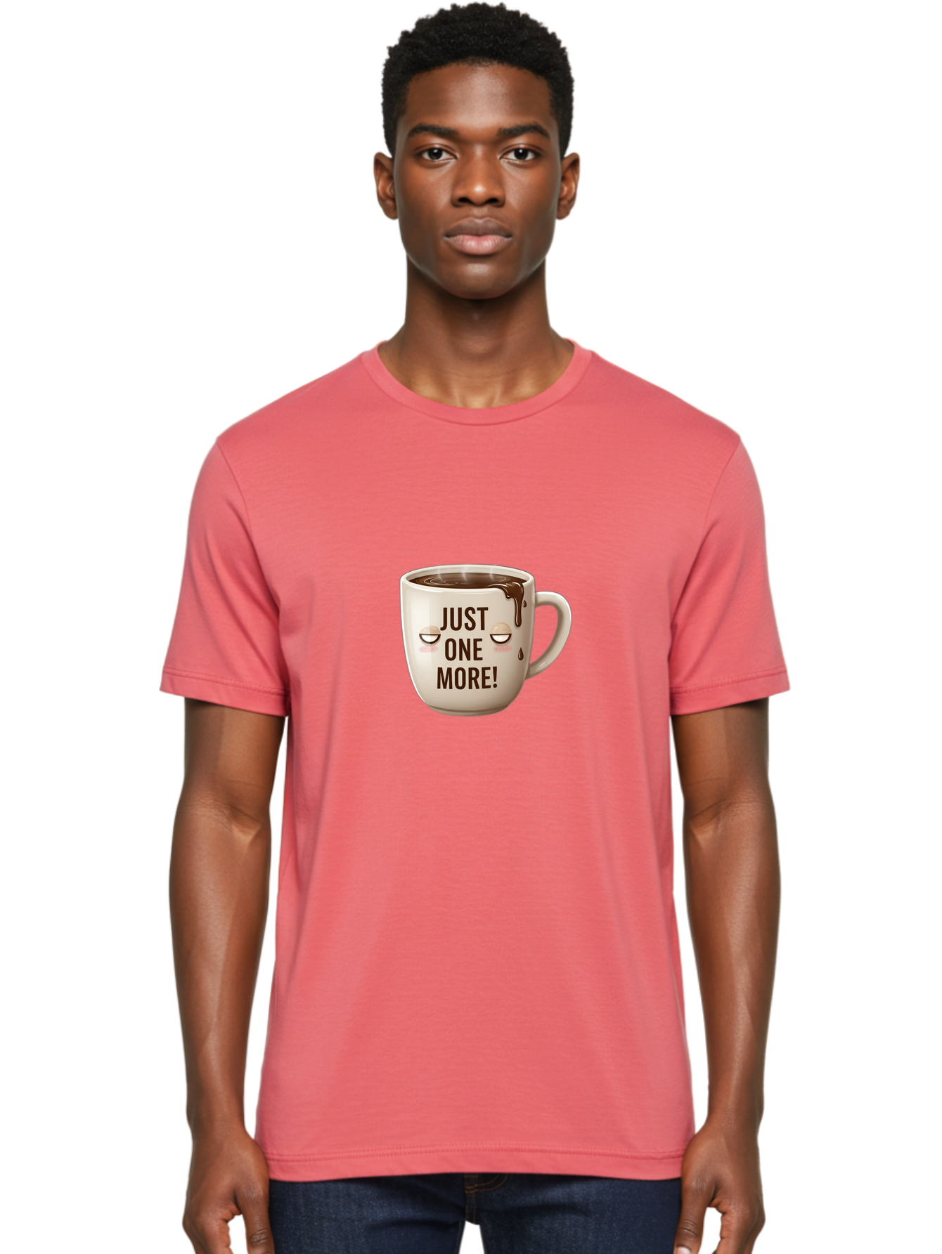 Just-One-More-1 Men'S Graphic Tee, 100% Cotton, Comfortable Casual Summer Wear, Machine Washable, Coffee Mug, Hot Chocolate, Morning Coffee, Funny Quote, Cute Design, Coffee Lover, Humorous Phrase, Adorable Character Bac080 24