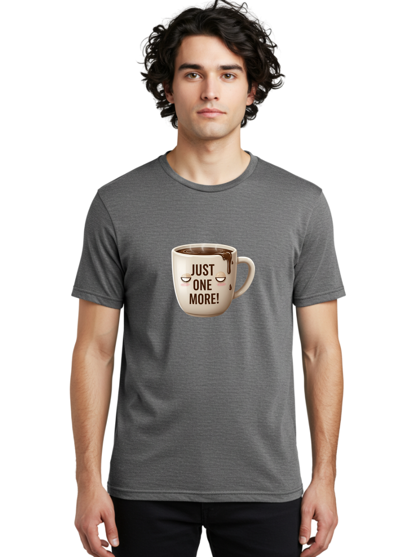 Just-One-More-1 Men'S Graphic Tee, 100% Cotton, Comfortable Casual Summer Wear, Machine Washable, Coffee Mug, Hot Chocolate, Morning Coffee, Funny Quote, Cute Design, Coffee Lover, Humorous Phrase, Adorable Character Bac080 20