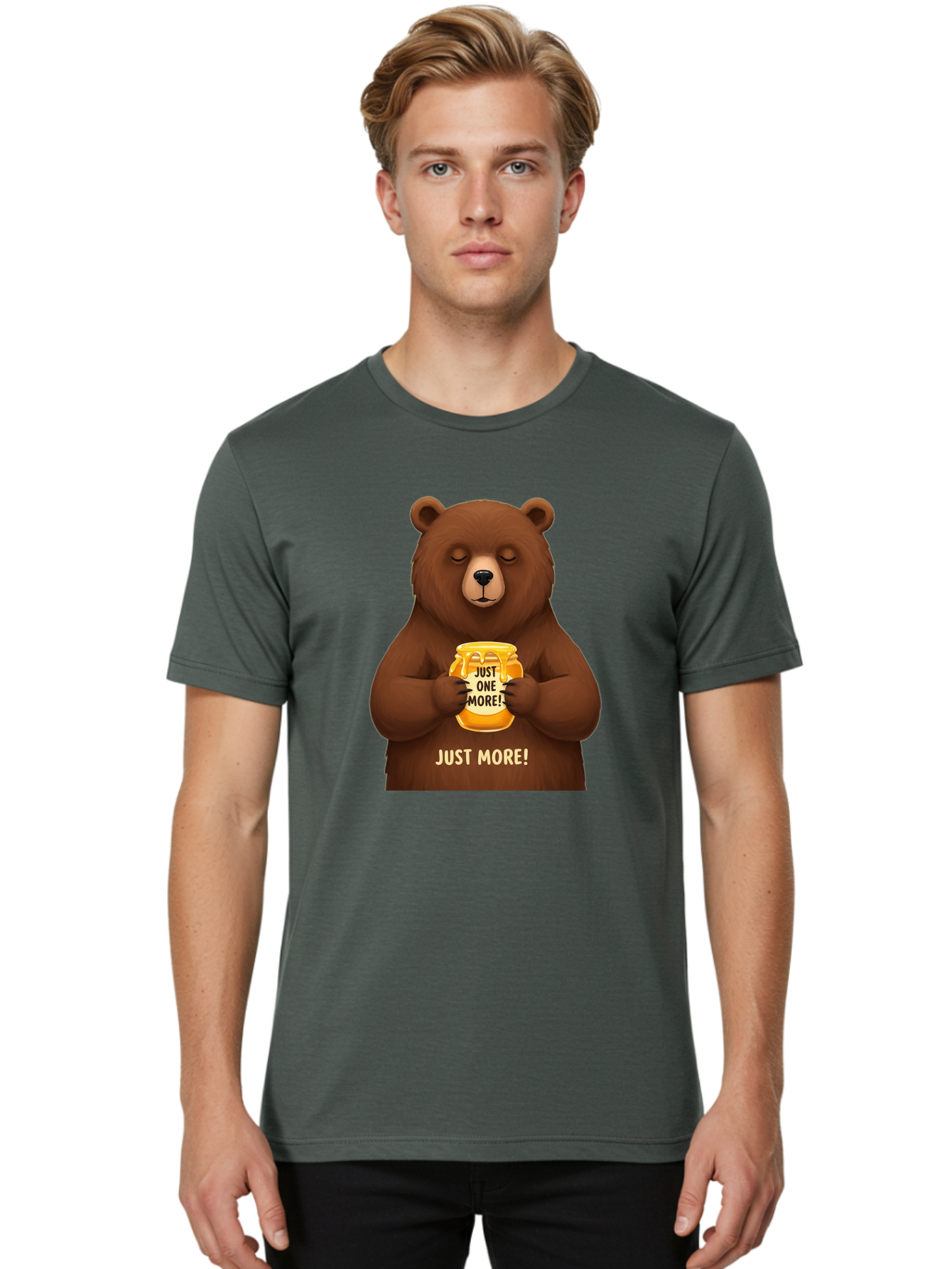 Just-One-More-2 Men'S Graphic Tee, 100% Cotton, Comfortable Casual Summer Wear, Machine Washable, Funny Bear, Beer Mug, Just One More, Humorous, Cartoon, Happy Hour, Beer Lover, Relaxed Bear, Amusing Character, Beer Culture Bac081 19