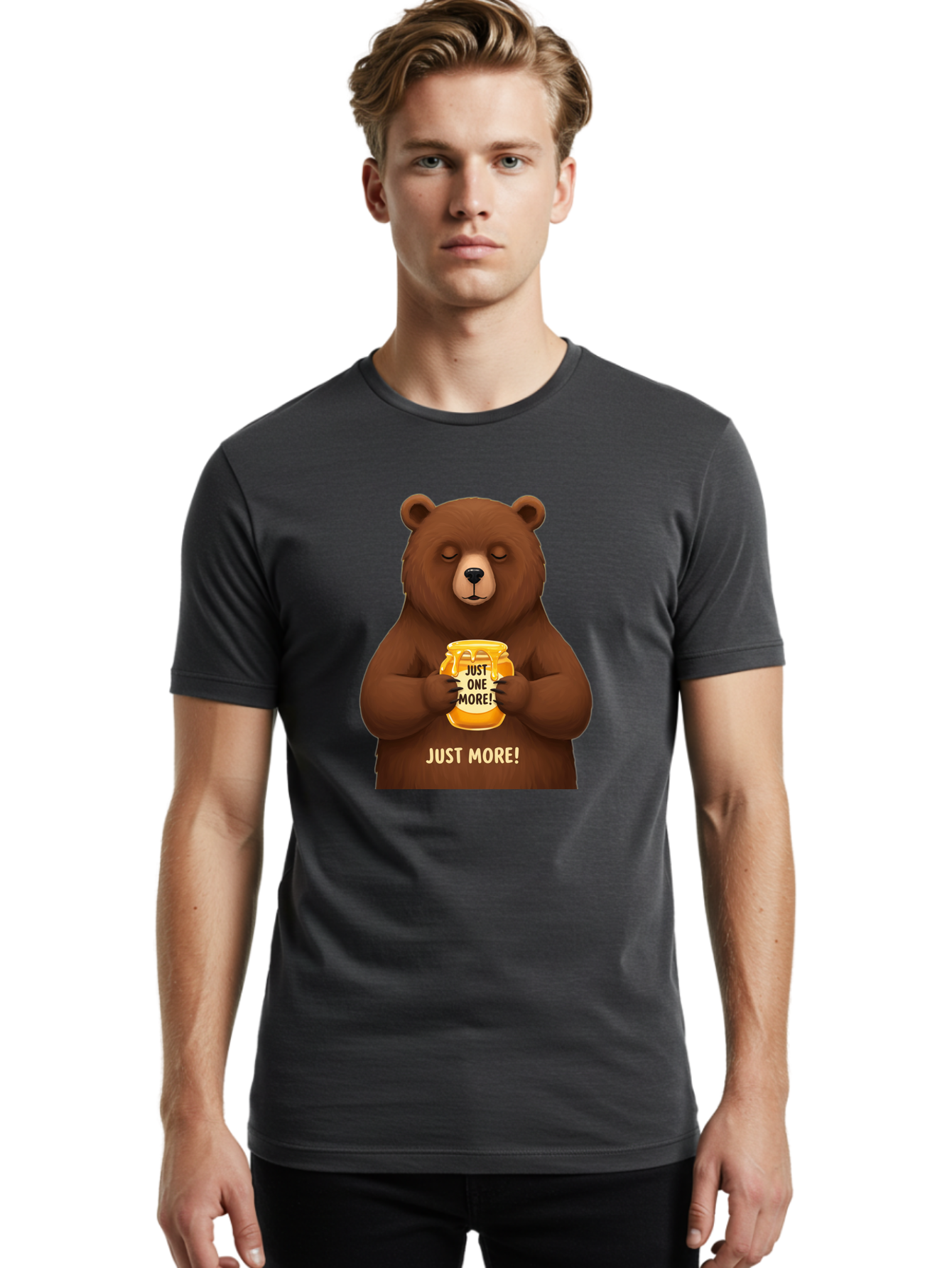 Just-One-More-2 Men'S Graphic Tee, 100% Cotton, Comfortable Casual Summer Wear, Machine Washable, Funny Bear, Beer Mug, Just One More, Humorous, Cartoon, Happy Hour, Beer Lover, Relaxed Bear, Amusing Character, Beer Culture Bac081 18
