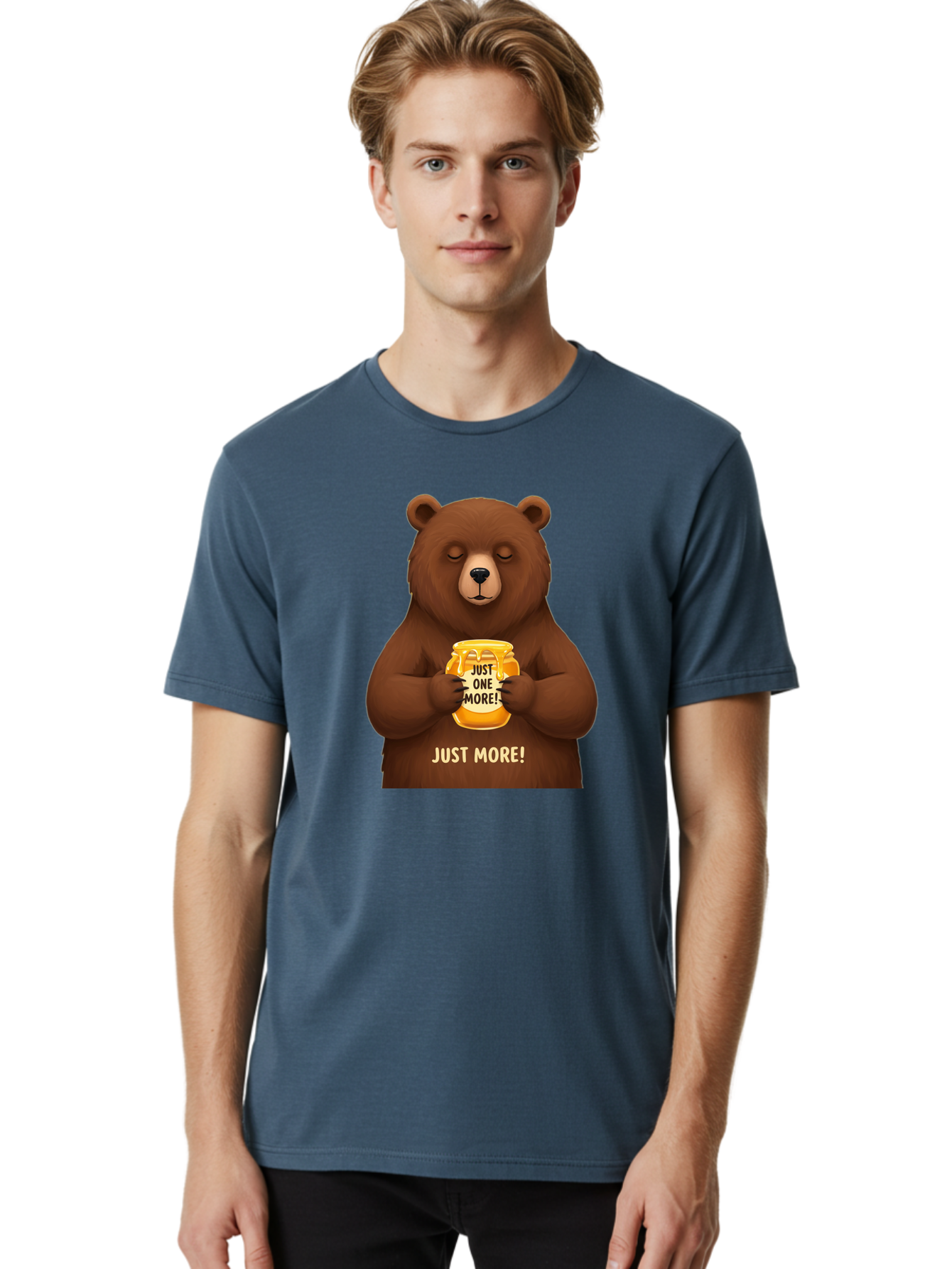 Just-One-More-2 Men'S Graphic Tee, 100% Cotton, Comfortable Casual Summer Wear, Machine Washable, Funny Bear, Beer Mug, Just One More, Humorous, Cartoon, Happy Hour, Beer Lover, Relaxed Bear, Amusing Character, Beer Culture Bac081 26