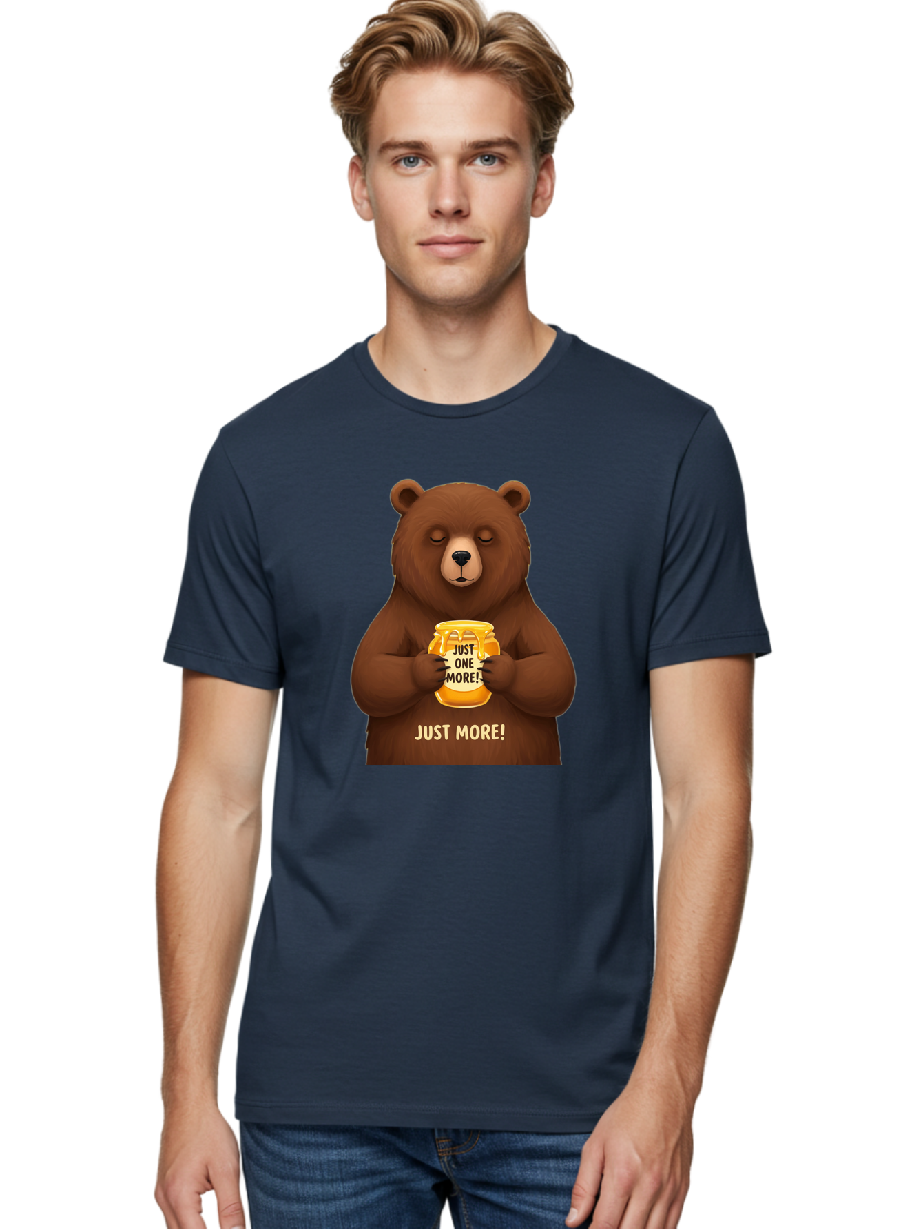 Just-One-More-2 Men'S Graphic Tee, 100% Cotton, Comfortable Casual Summer Wear, Machine Washable, Funny Bear, Beer Mug, Just One More, Humorous, Cartoon, Happy Hour, Beer Lover, Relaxed Bear, Amusing Character, Beer Culture Bac081 24