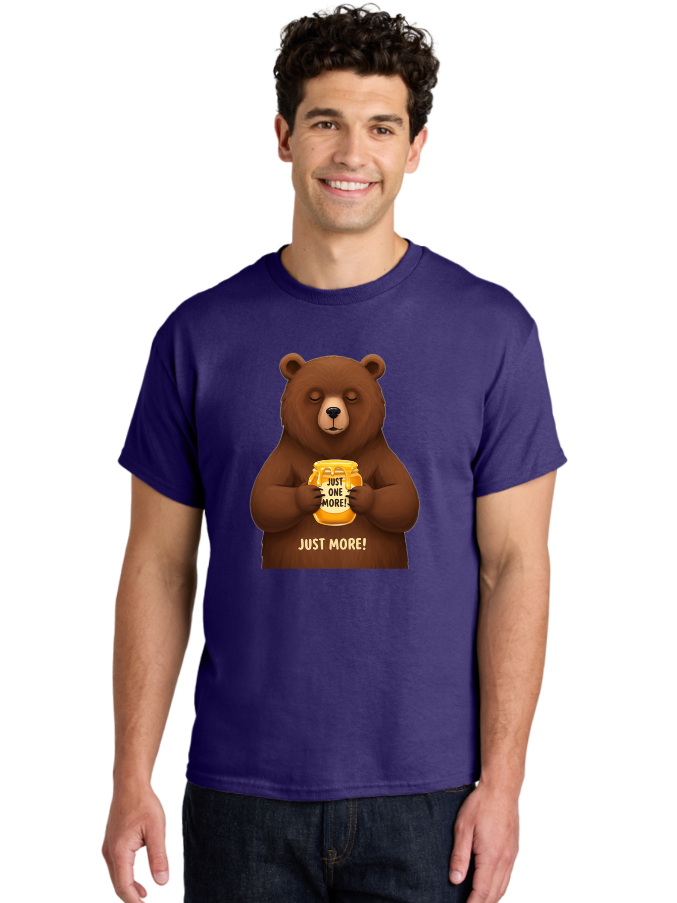 Just-One-More-2 Men'S Graphic Tee, 100% Cotton, Comfortable Casual Summer Wear, Machine Washable, Funny Bear, Beer Mug, Just One More, Humorous, Cartoon, Happy Hour, Beer Lover, Relaxed Bear, Amusing Character, Beer Culture Bac081 23
