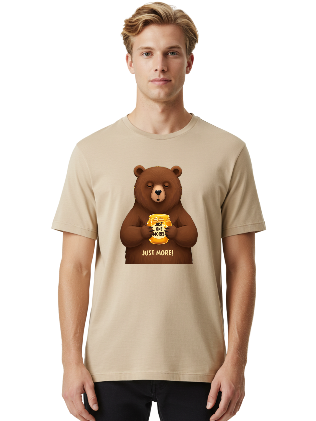 Just-One-More-2 Men'S Graphic Tee, 100% Cotton, Comfortable Casual Summer Wear, Machine Washable, Funny Bear, Beer Mug, Just One More, Humorous, Cartoon, Happy Hour, Beer Lover, Relaxed Bear, Amusing Character, Beer Culture Bac081 22
