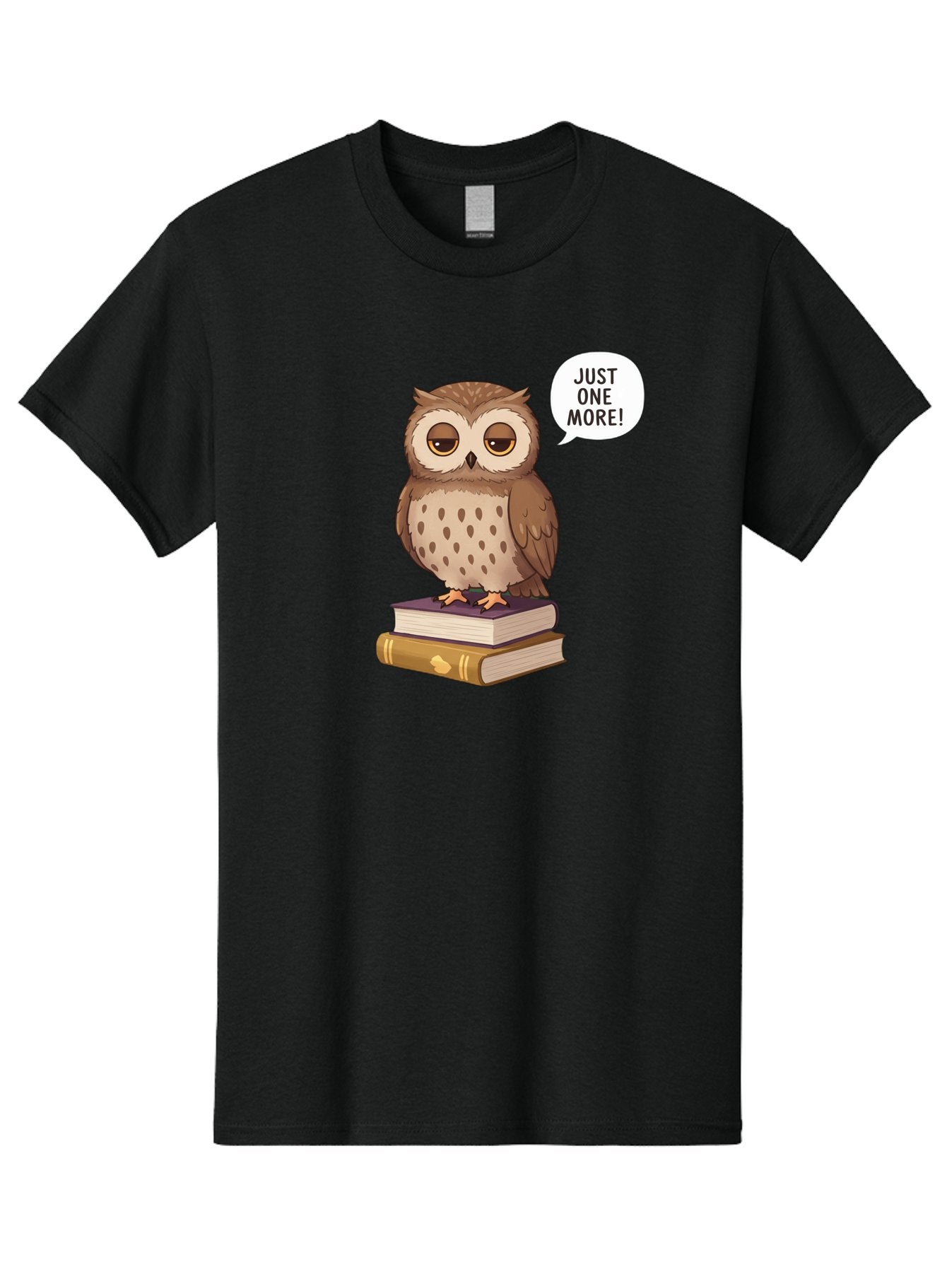 Just-One-More-3 Men'S Graphic Tee, 100% Cotton, Comfortable Casual Summer Wear, Machine Washable, Owl On Books, Reading Owl, Book Lover, Just One More, Cartoon Owl, Humorous Illustration, Reading Addiction, Brown Owl, Book Stack, Adorable Owl Bac082 4