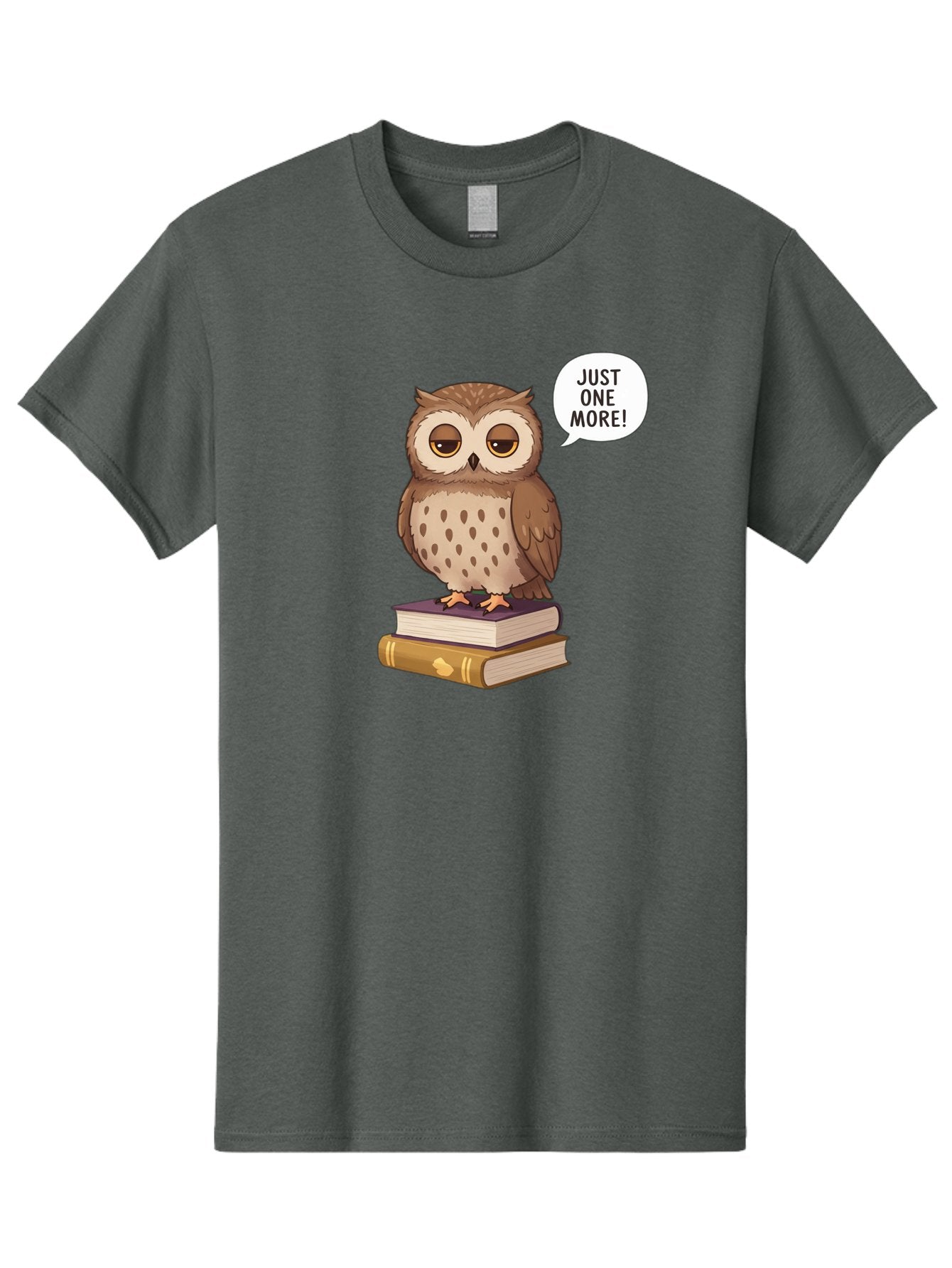 Just-One-More-3 Men'S Graphic Tee, 100% Cotton, Comfortable Casual Summer Wear, Machine Washable, Owl On Books, Reading Owl, Book Lover, Just One More, Cartoon Owl, Humorous Illustration, Reading Addiction, Brown Owl, Book Stack, Adorable Owl Bac082 10