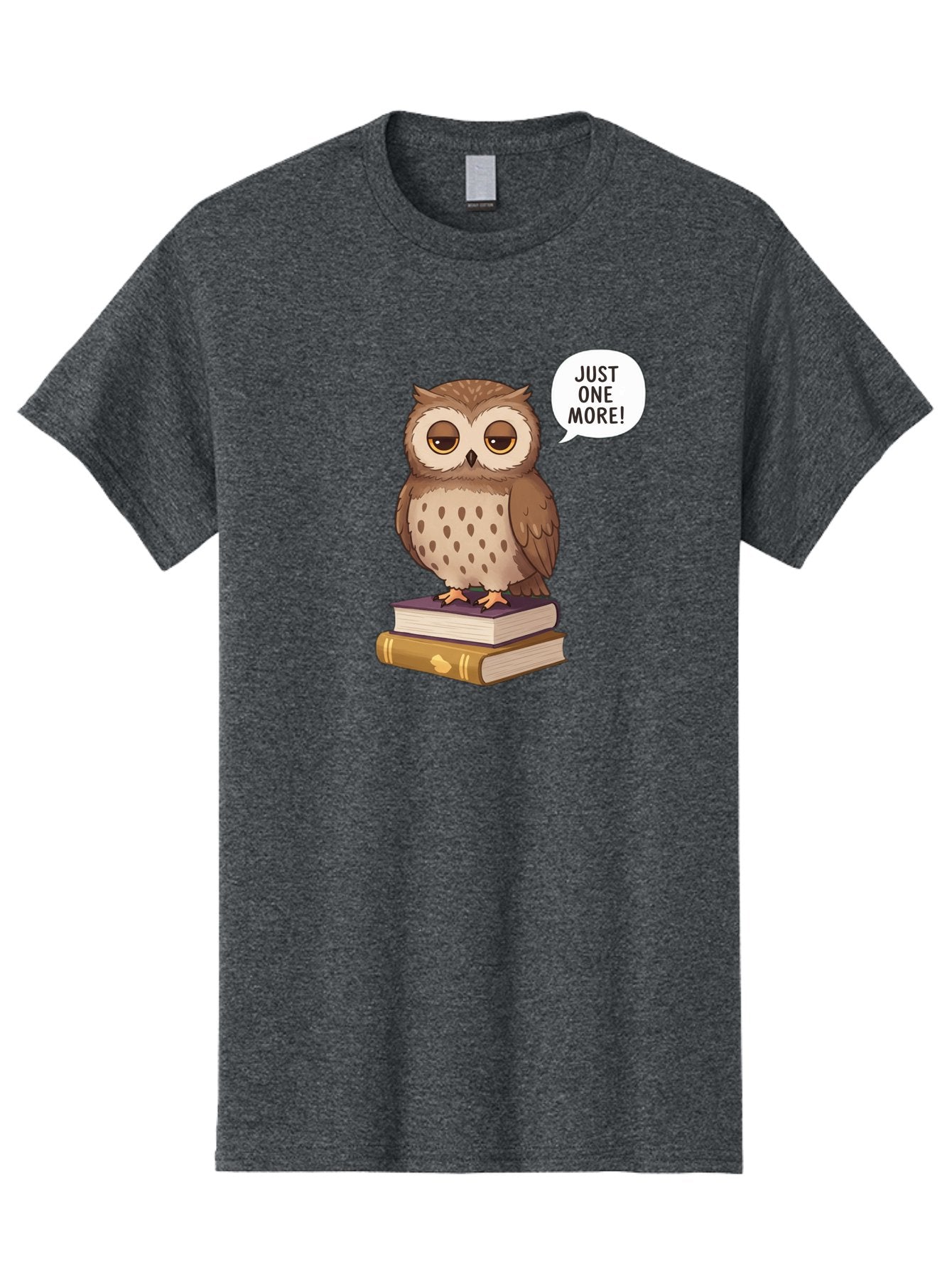 Just-One-More-3 Men'S Graphic Tee, 100% Cotton, Comfortable Casual Summer Wear, Machine Washable, Owl On Books, Reading Owl, Book Lover, Just One More, Cartoon Owl, Humorous Illustration, Reading Addiction, Brown Owl, Book Stack, Adorable Owl Bac082 14