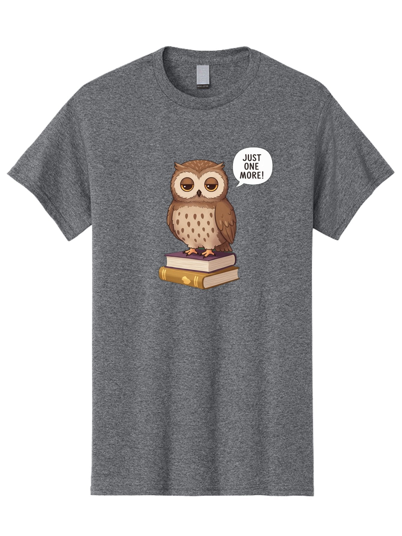 Just-One-More-3 Men'S Graphic Tee, 100% Cotton, Comfortable Casual Summer Wear, Machine Washable, Owl On Books, Reading Owl, Book Lover, Just One More, Cartoon Owl, Humorous Illustration, Reading Addiction, Brown Owl, Book Stack, Adorable Owl Bac082 13