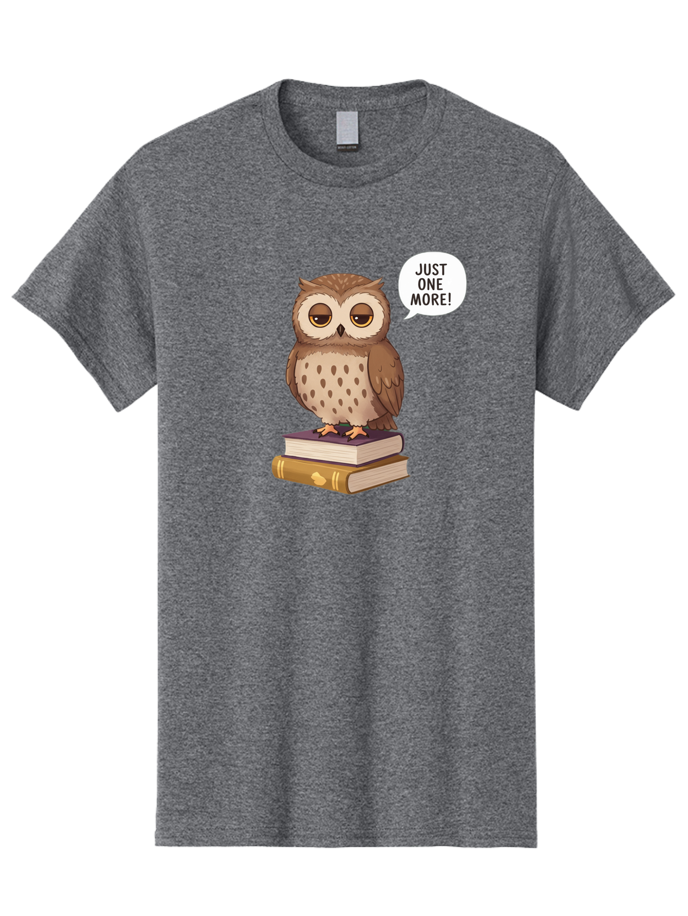 Just-One-More-3 Men'S Graphic Tee, 100% Cotton, Comfortable Casual Summer Wear, Machine Washable, Owl On Books, Reading Owl, Book Lover, Just One More, Cartoon Owl, Humorous Illustration, Reading Addiction, Brown Owl, Book Stack, Adorable Owl Bac082 15