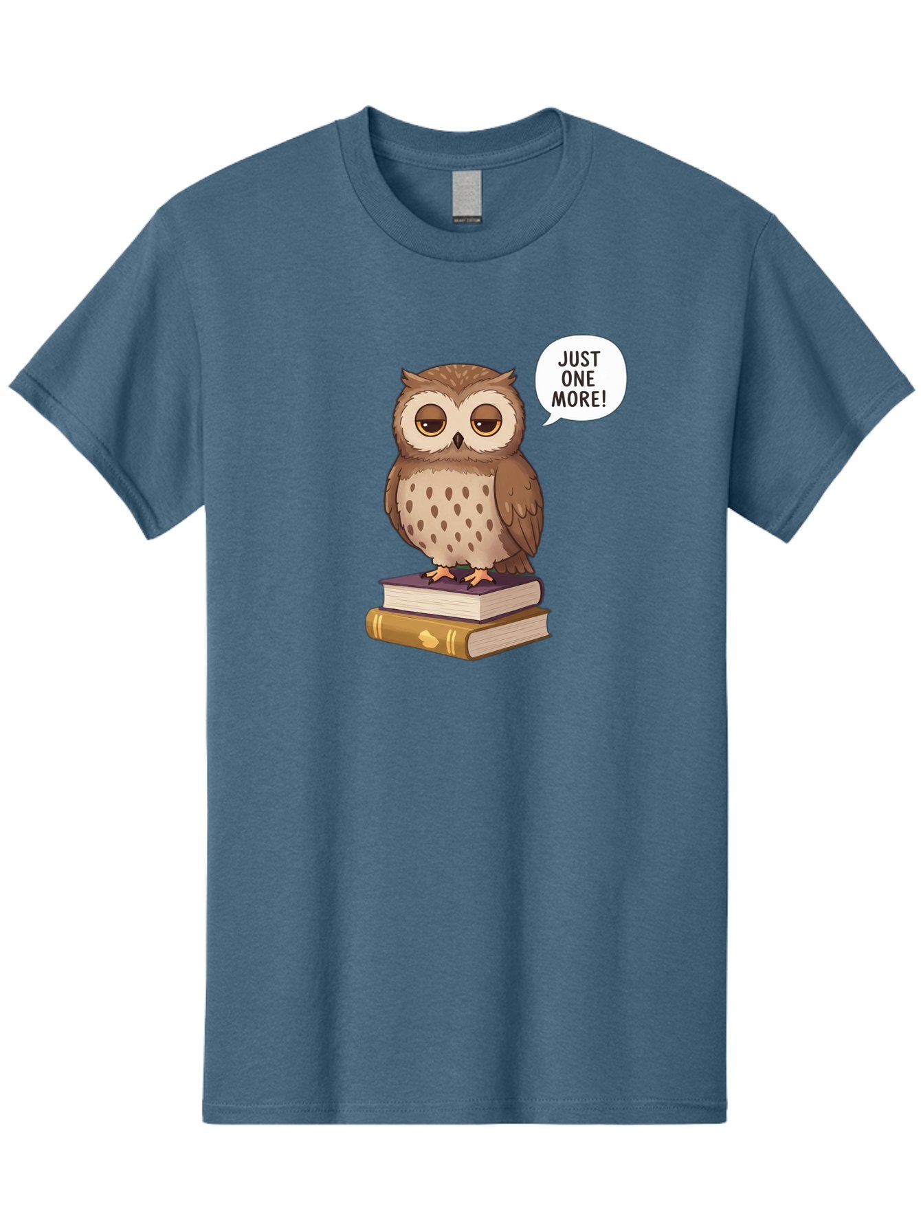 Just-One-More-3 Men'S Graphic Tee, 100% Cotton, Comfortable Casual Summer Wear, Machine Washable, Owl On Books, Reading Owl, Book Lover, Just One More, Cartoon Owl, Humorous Illustration, Reading Addiction, Brown Owl, Book Stack, Adorable Owl Bac082 12