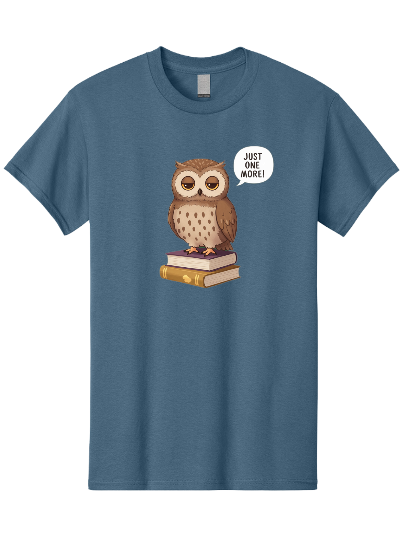 Just-One-More-3 Men'S Graphic Tee, 100% Cotton, Comfortable Casual Summer Wear, Machine Washable, Owl On Books, Reading Owl, Book Lover, Just One More, Cartoon Owl, Humorous Illustration, Reading Addiction, Brown Owl, Book Stack, Adorable Owl Bac082 3